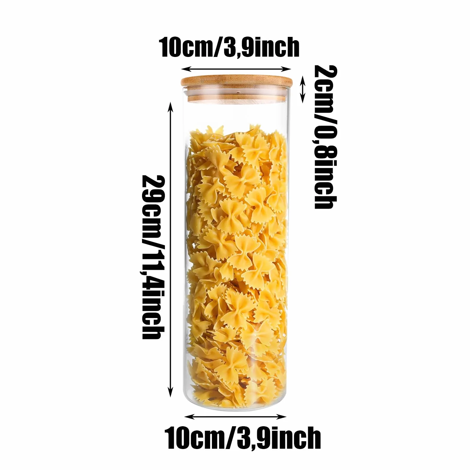 Juego de 5 tarros de cristal con tapa, 2100 ml con tapa, herméticos para espaguetis, fideos, cereales