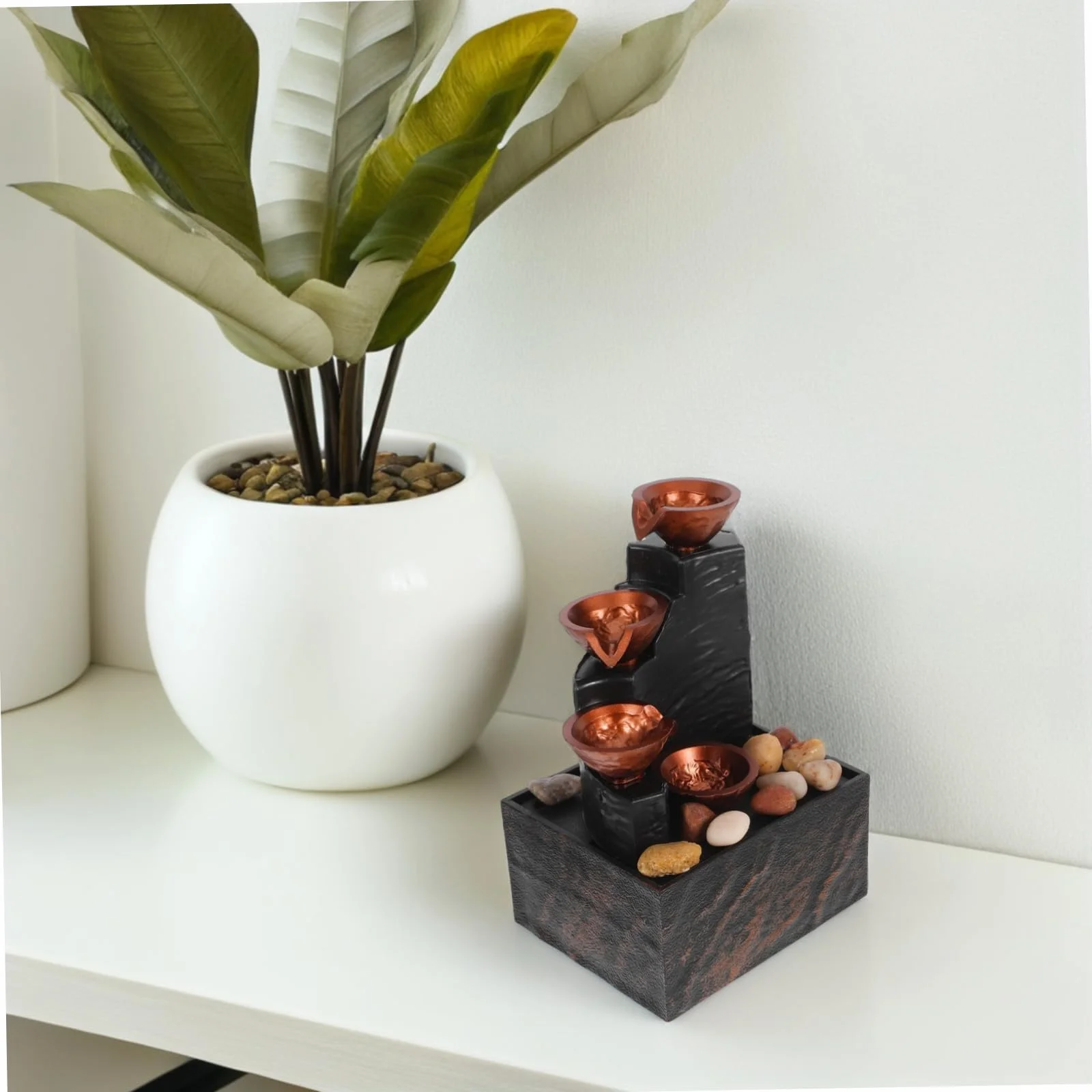 1 Set Pequeña Fuente De Agua LED De Interior con Guijarros Naturales Decoración De De Escritorio para La Sala De Estar De Dormitorio Decoración De La Oficina De La