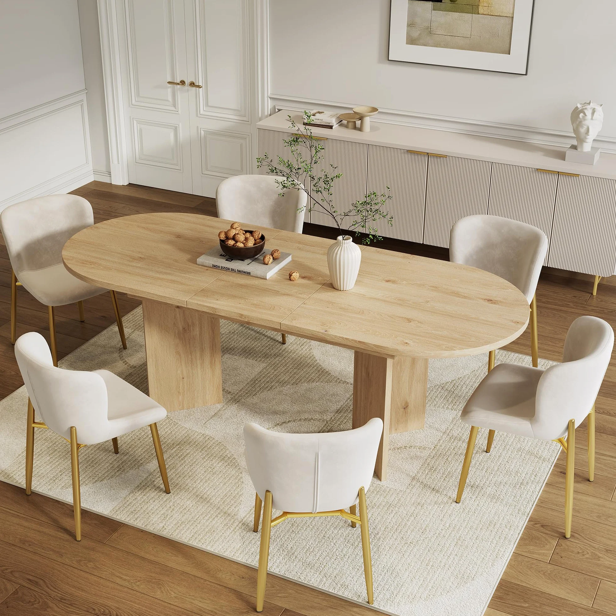 Mesa de comedor extensible 120/160 x 80 cm, para 4 – 6 personas, con esquinas redondeadas, mesa de comedor gruesa, mesa de comedor extensible de estilo simple (color roble, 120/160 x 80 cm)