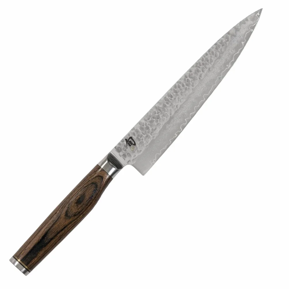 KAI Shun Premier Tim Mälzer Cuchillo japonés multiusos con hoja de 16,5 cm - Núcleo VG-MAX 61 HRC, 32 capas de Damasco pulido - Mango de madera de Pakka color marrón medio - Superficie martillada