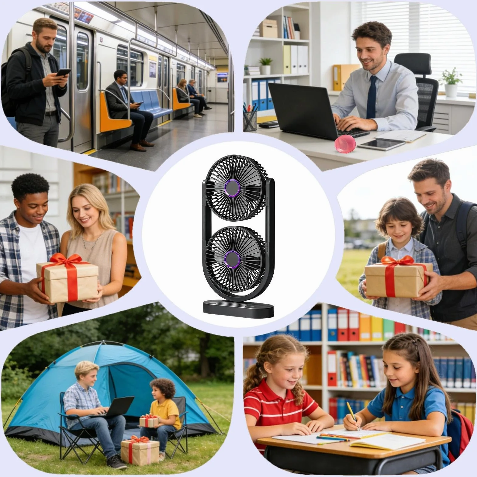 Ventilador de Mesa Silencioso Doble cabezal recargable refrescante y | ventilador de sobremesa para verano y refrigeración de escritorio para apartamento dormitorio salón cocina oficina