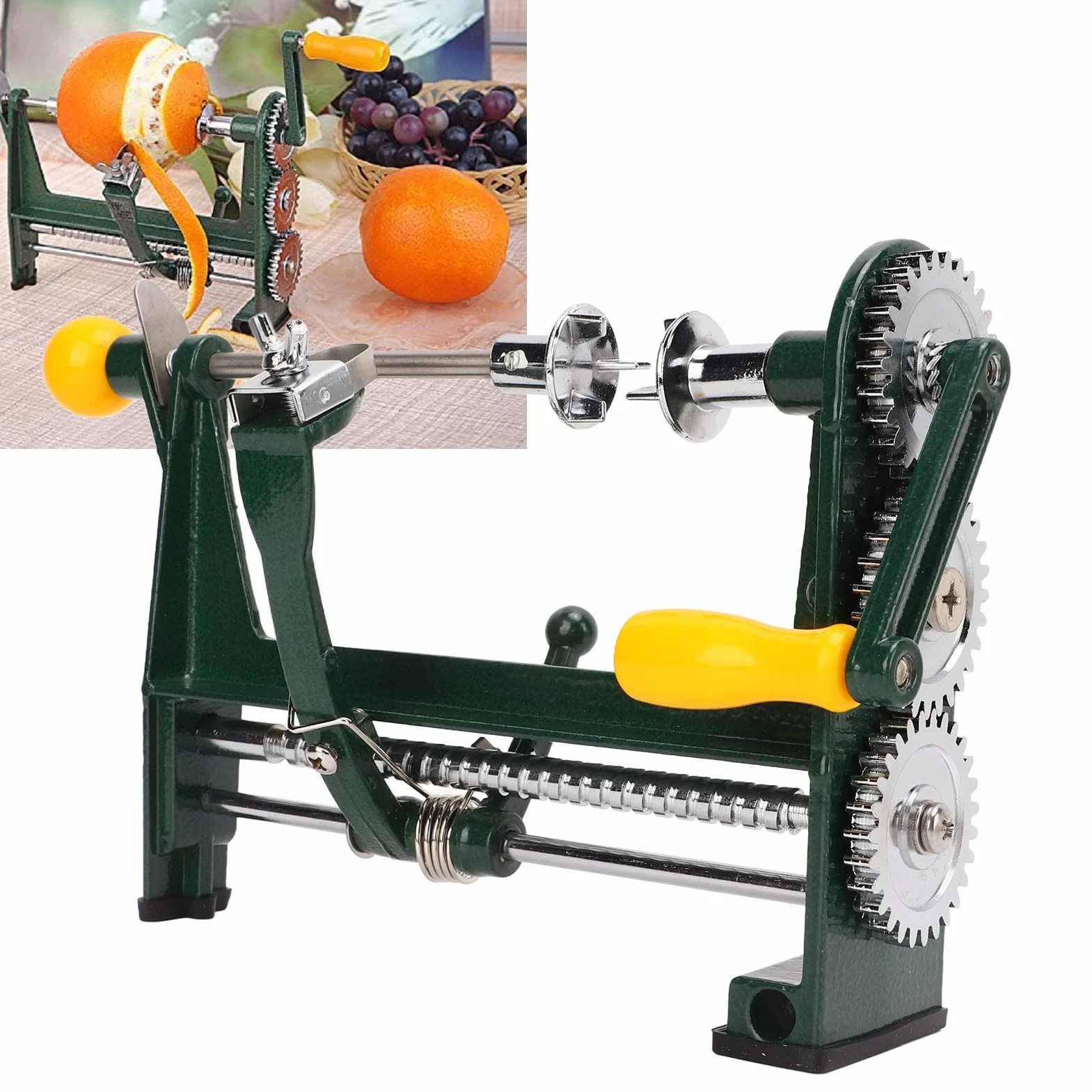 Pelador Multifunción Acero Inoxidable Cortador Corazones para Peras Frutas Base Abrazadera Verde