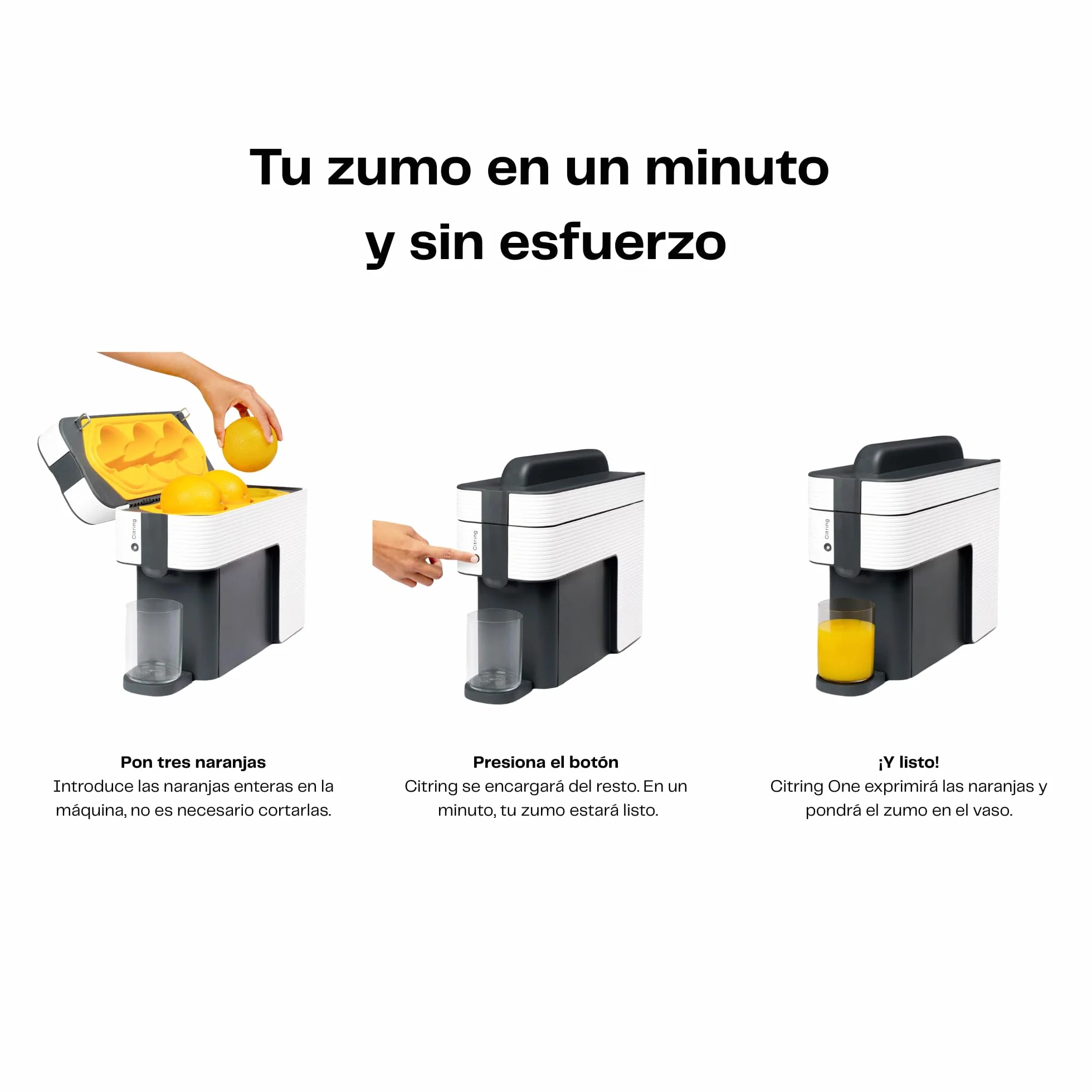 One exprimidor de naranjas electrico automatico | Tu zumo listo en menos de un minuto con solo pulsar un botón - orange juicer machine hecha en España | Más Rápida. Más Limpia. Mejor (BLANCO)