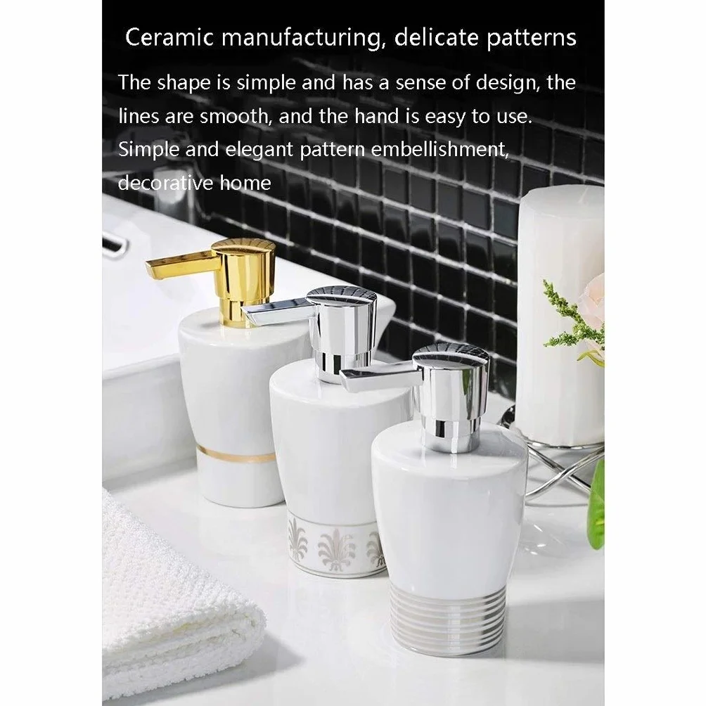 Dosificador Jabón/Reutilizable Botella para Jabón Líquido de Rayas Blanco con Oro dispensador de jabón dispensador del desinfectante con Cabeza de la Bomba Chrome cerámica Jabón for Baño Dormitorio o