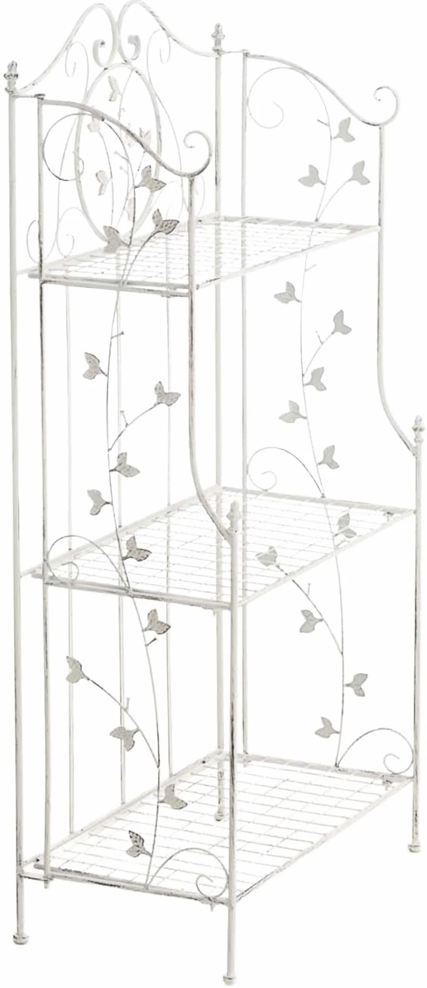 CLP Estanteria de pie Plegable Reus, Estante Escalonado Estilo Rustico, estanteria para Plantas de Metal, compacta para Interior y Exterior, Color:Blanco Envejecido