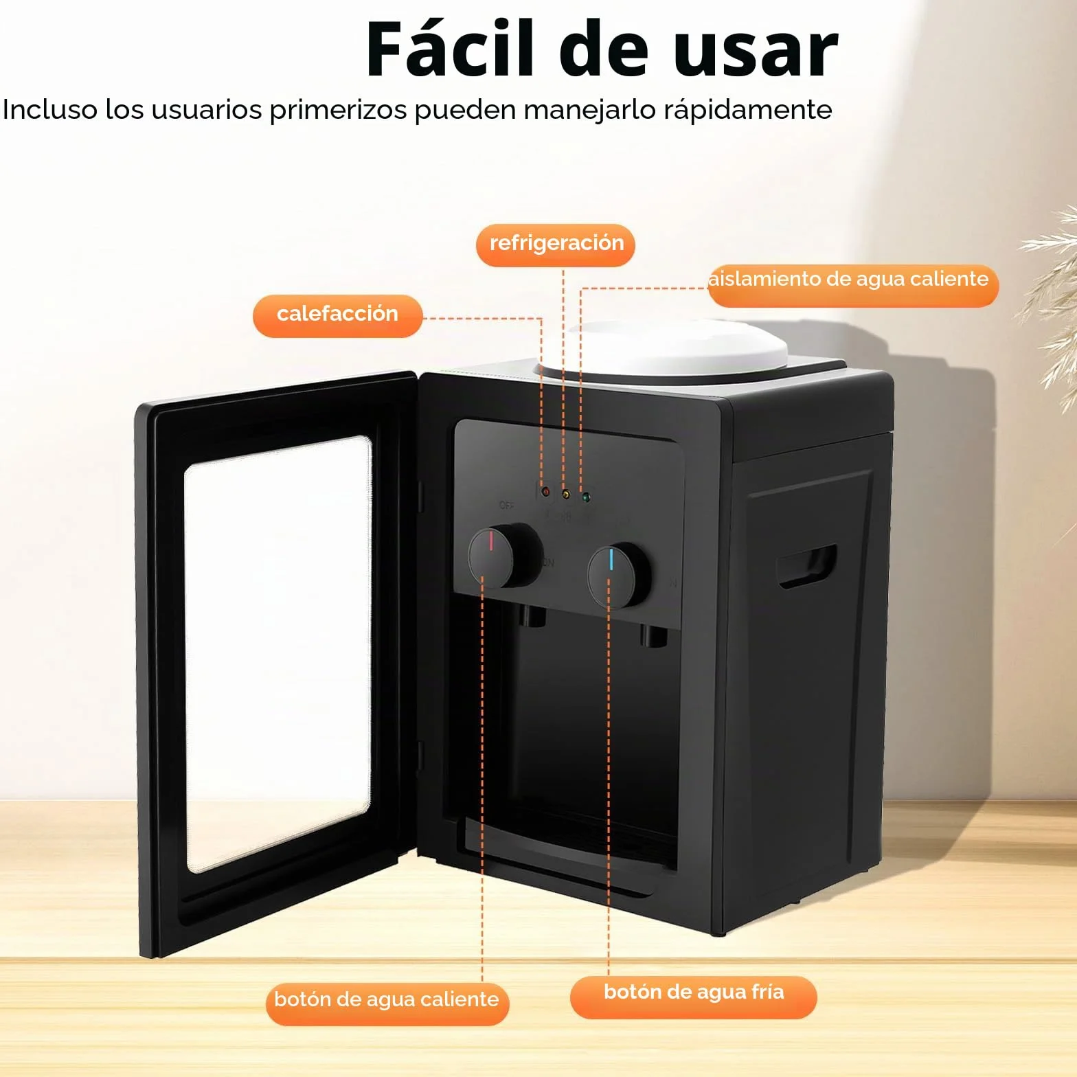 Dispensador de agua, dispensador de bebidas, agua fría y caliente, drenaje de agua con un solo clic, dispensador de agua de mesa, compatible con 3,5 l, 5 l, 10 l y cubo de agua de 18,9 l, 220 V, 50 Hz