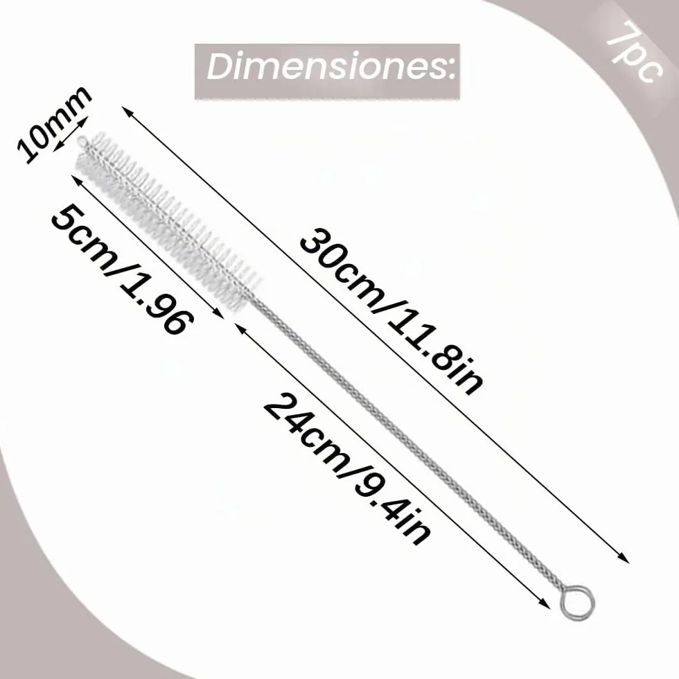 Cepillo para Pajita 30cm Acero Inoxidable 7 Piezas
