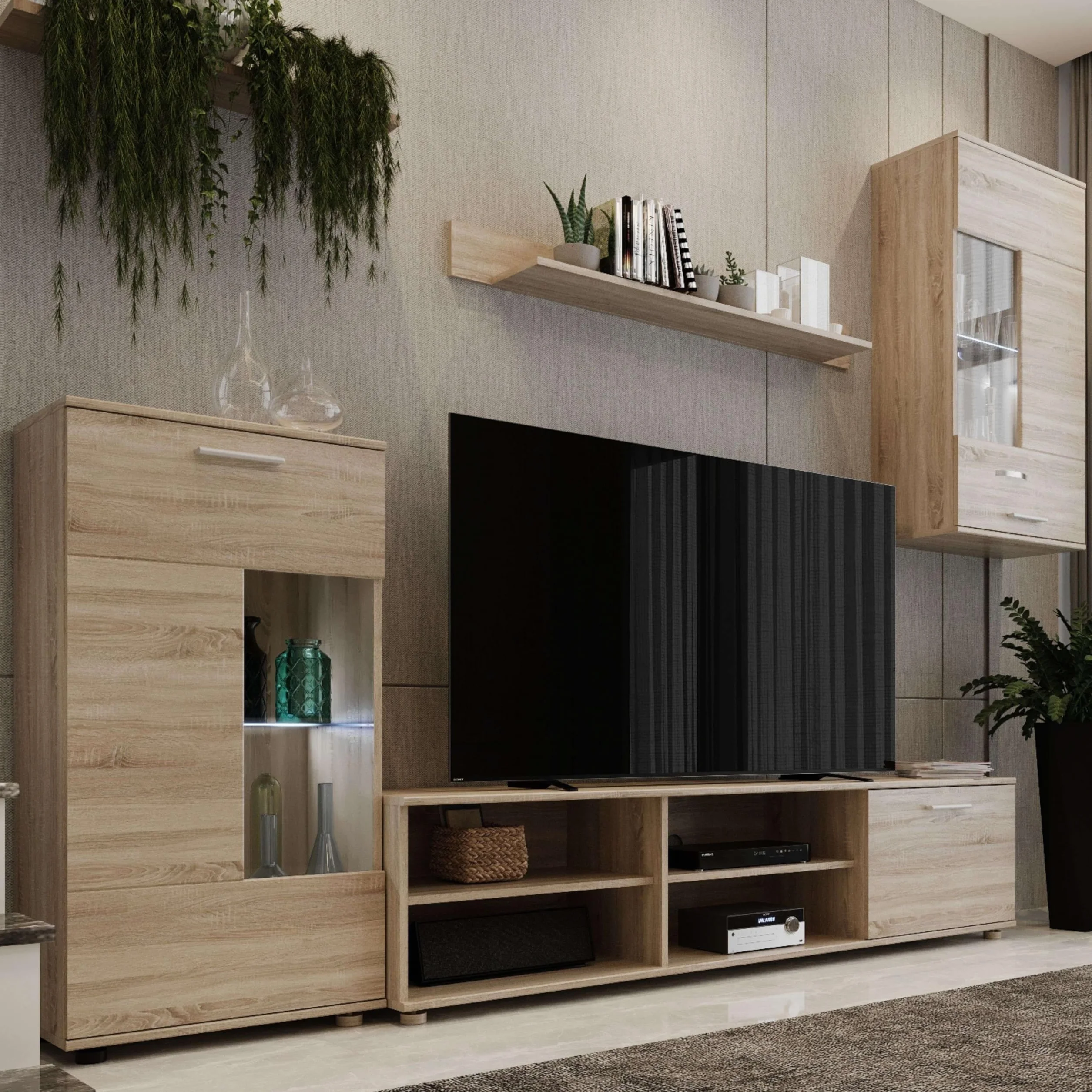 Mueble De Salón En Color Roble Sonoma 230x38,3 cm Moderno