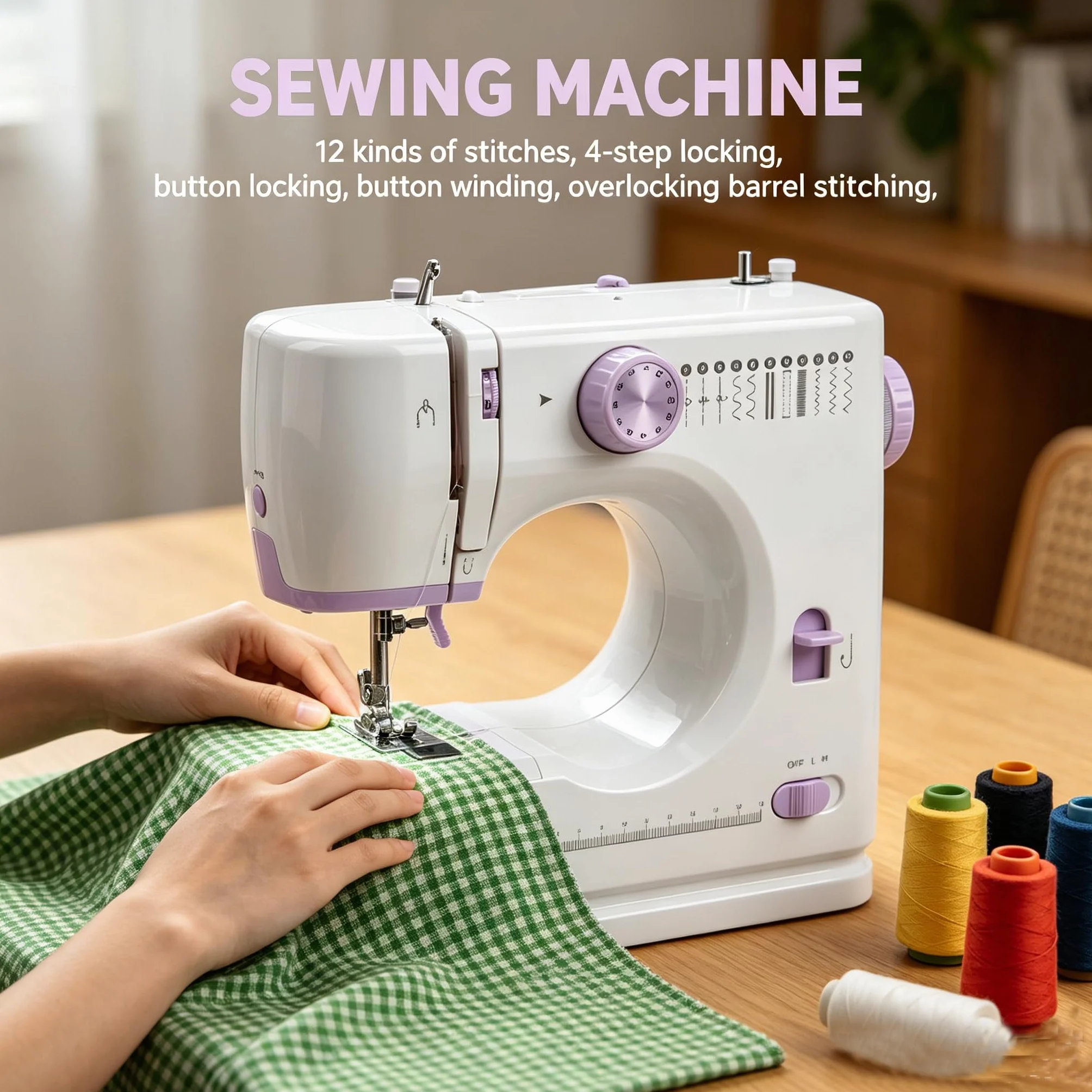 Máquina de coser eléctrica, 520 12 puntadas, minimáquina de coser doméstica multifuncional con pedal
