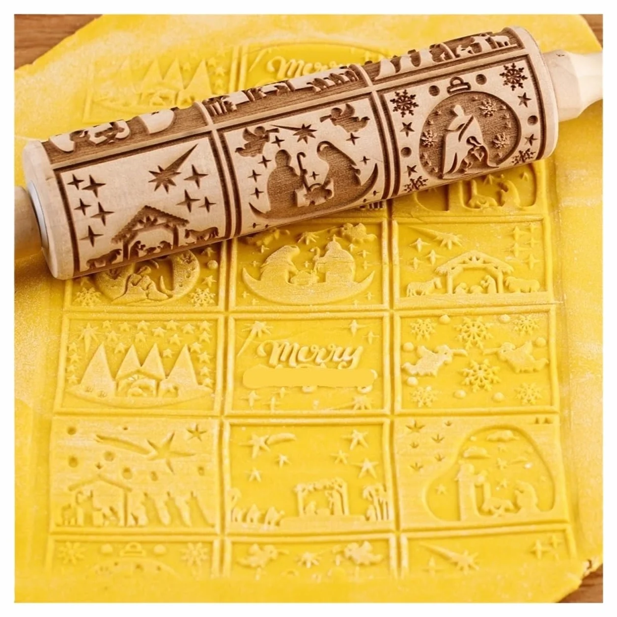 Rodillo de Madera con Relieve de 13,7 Pulgadas for repostería, Herramienta for Grabar Galletas y Sellos. Rodillo para Masa Madera(Color 2)