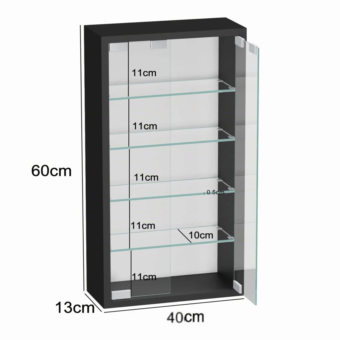 Vitrina vitrina de pared colgante de pie - 40 x 60 x 13 cm