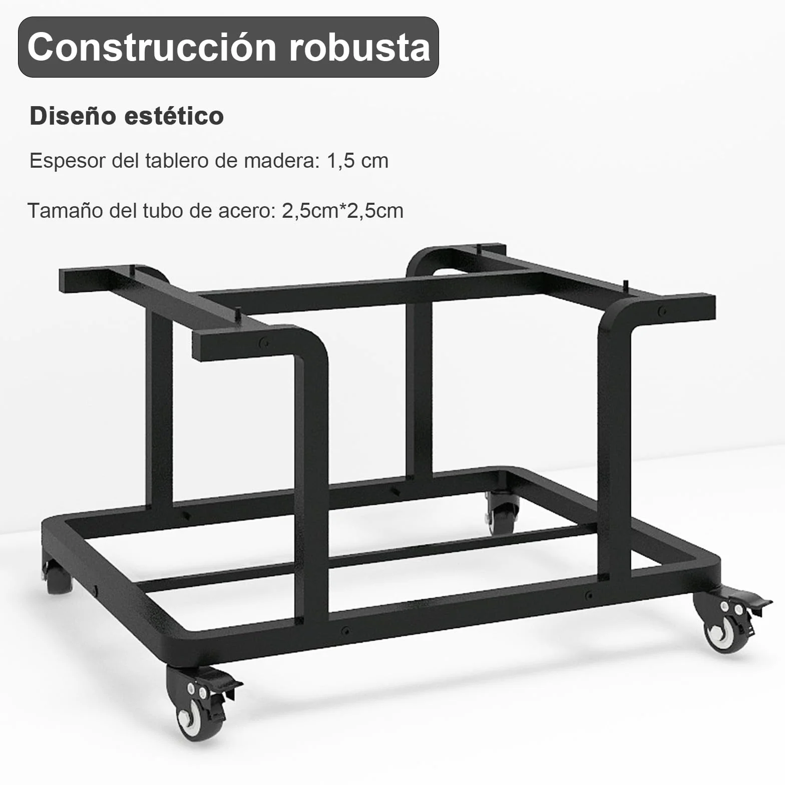 PUNCIA Mesa para Impresora de 2 Niveles con Ruedas 60 x 50 cm Soporte para Impresora Móvil de Madera y Metal con Estante de Almacenamiento para Oficina Hogar Escuela Negro