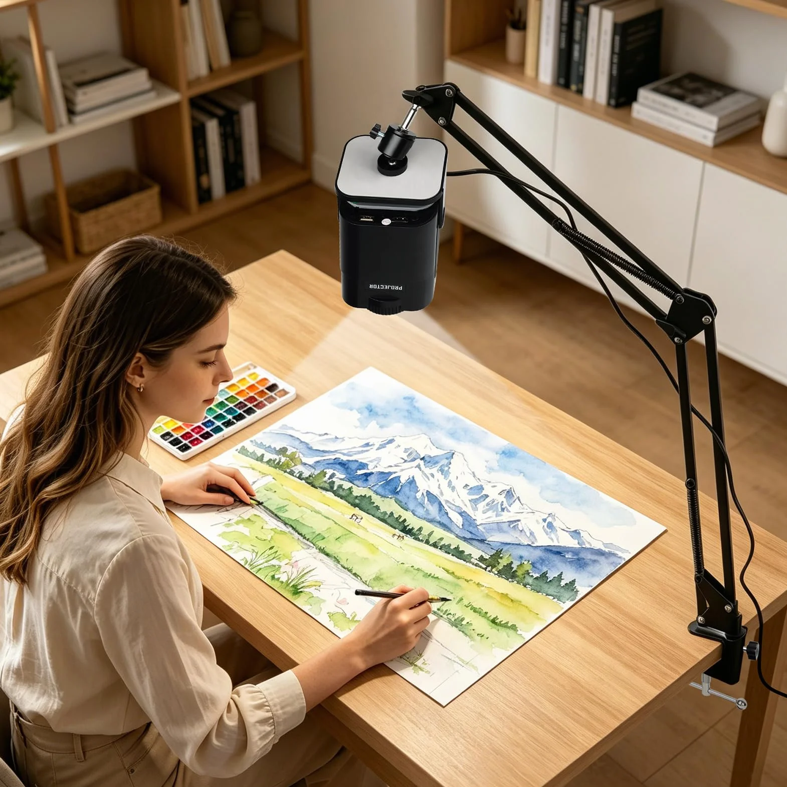 Proyector de dibujo portátil, proyector de dibujo inteligente de escritorio con mando a distancia y soporte para trazar, herramienta de dibujo, dibujo, conectividad WiFi