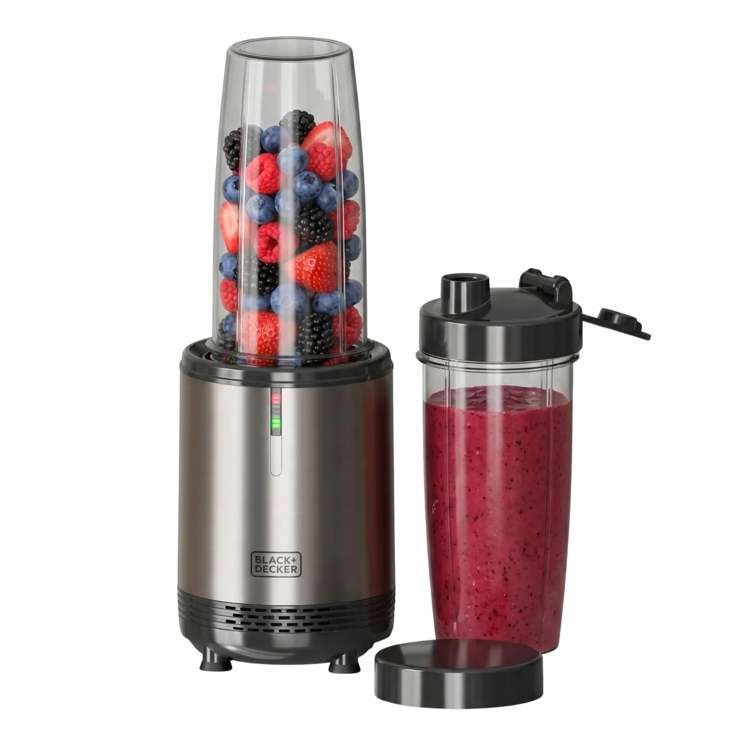 Black+Decker- Batidora de vaso individual | 1000W | 700ml | 2 Vasos Portátiles de Tritán | Cuchillas Inox 304 | Pica Hielo | Apta para Lavavajillas | Base Antideslizante | Acabados Antihuellas