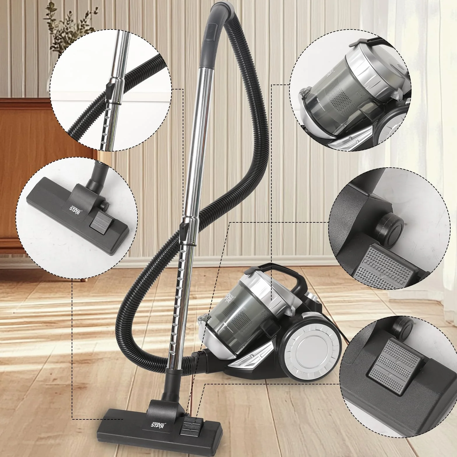 Aspirador sin bolsa con cable 1200W,Filtración HEPA & Bandeja de polvo 2L, tecnología ciclón, 16 KPa de potencia de succión potente, para pelo de animales y limpieza completa