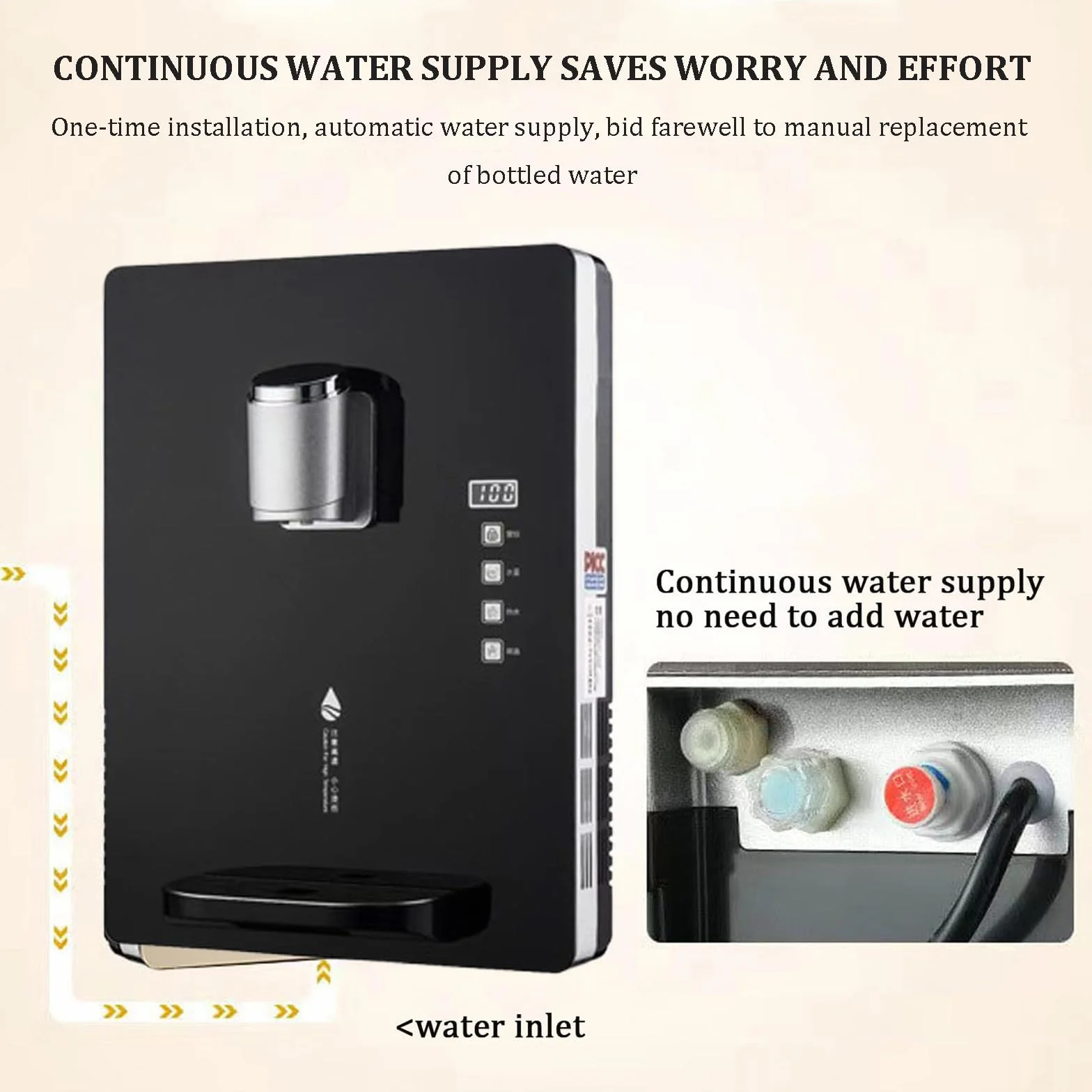 Dispensador De Agua De Pared Con Bloqueo ElectróNico Para NiñOs, Capacidad De 30 L/H, Agua Caliente Y Fría, Pantalla TáCtil Inteligente, Ajuste De Varias Velocidades Para Oficina,Black