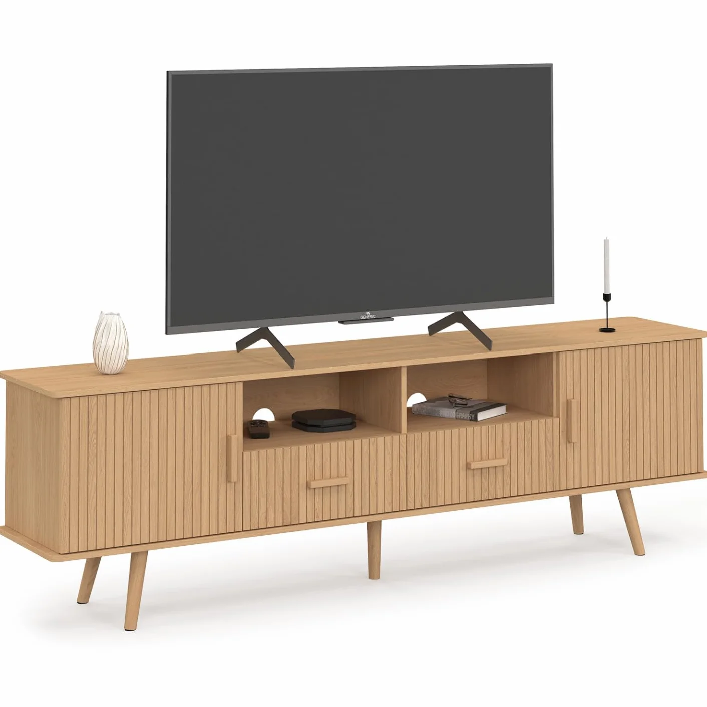 IDMarket - Mueble para TV de 180 cm Juliette con 2 puertas y 2 cajones, con tiras de madera en color roble