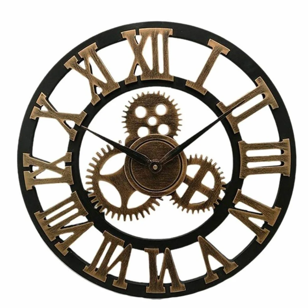 Reloj de Pared Industrial Gear Reloj de Pared Decorativo Reloj de Pared de Estilo Industrial, Dorado, 50 x 50 x 5 cm