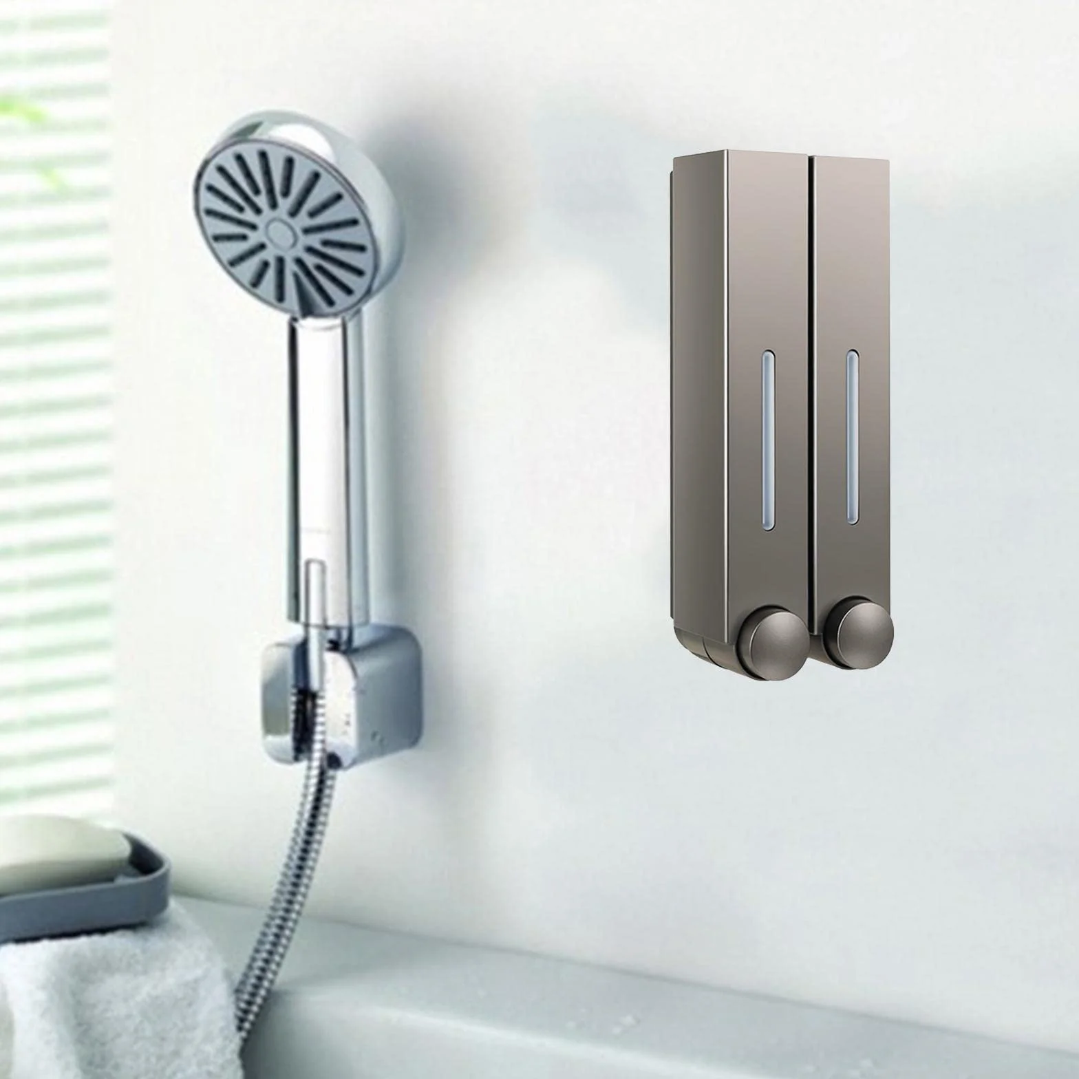 2 Piezas Dispensador de Jabón Líquido de Pared con Cámara de Loción y Bomba Recargable en Plástico Instalación Permanente Adecuado para Baño Hogar