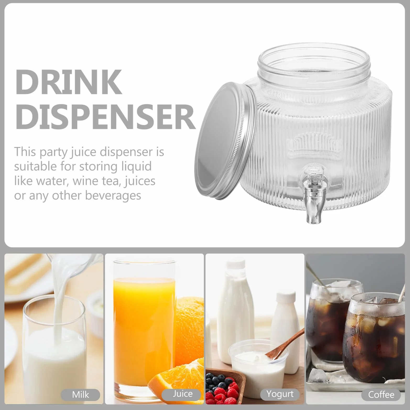 Dispensador de Bebidas de Vidrio con Grifo y Tapa Hermética, Jarra de 2.8l Adecuado para Té Helado y Bebidas Frías en Reuniones y Fiestas