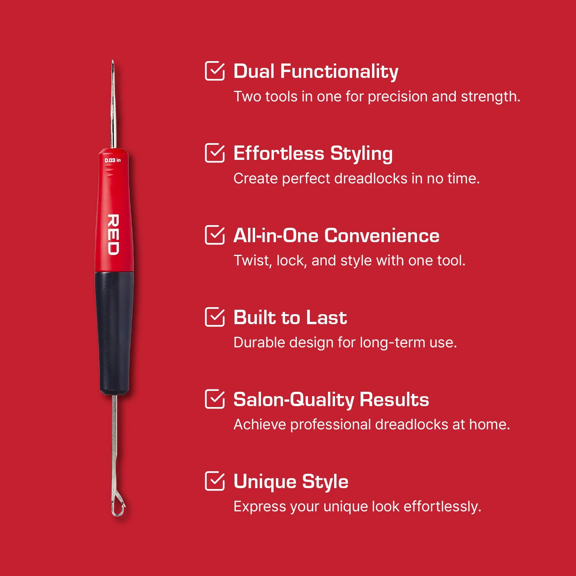 Red by Kiss Dread Crochet Hook Duo 2 en 1 de 0,75 mm, aguja de bloqueo y gancho de ganchillo para principiantes, agarre antideslizante, tejido de pelo para rastas retorcidas