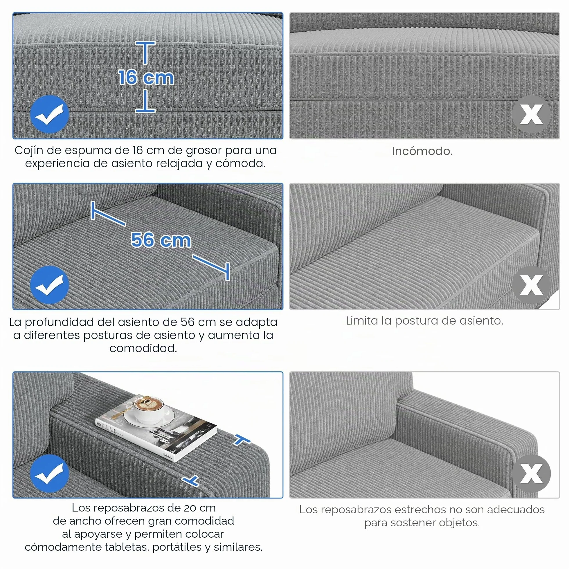 Yaheetech Sofá de 2 Plazas Tapizado de Pana de 212 X 81 cm Sofá con Cojines Extraíbles Sofá Moderno con Reposabrazos Anchos Carga MAX 272 KG para Salón/Dormitorio/Sala de Estar Gris Oscuro