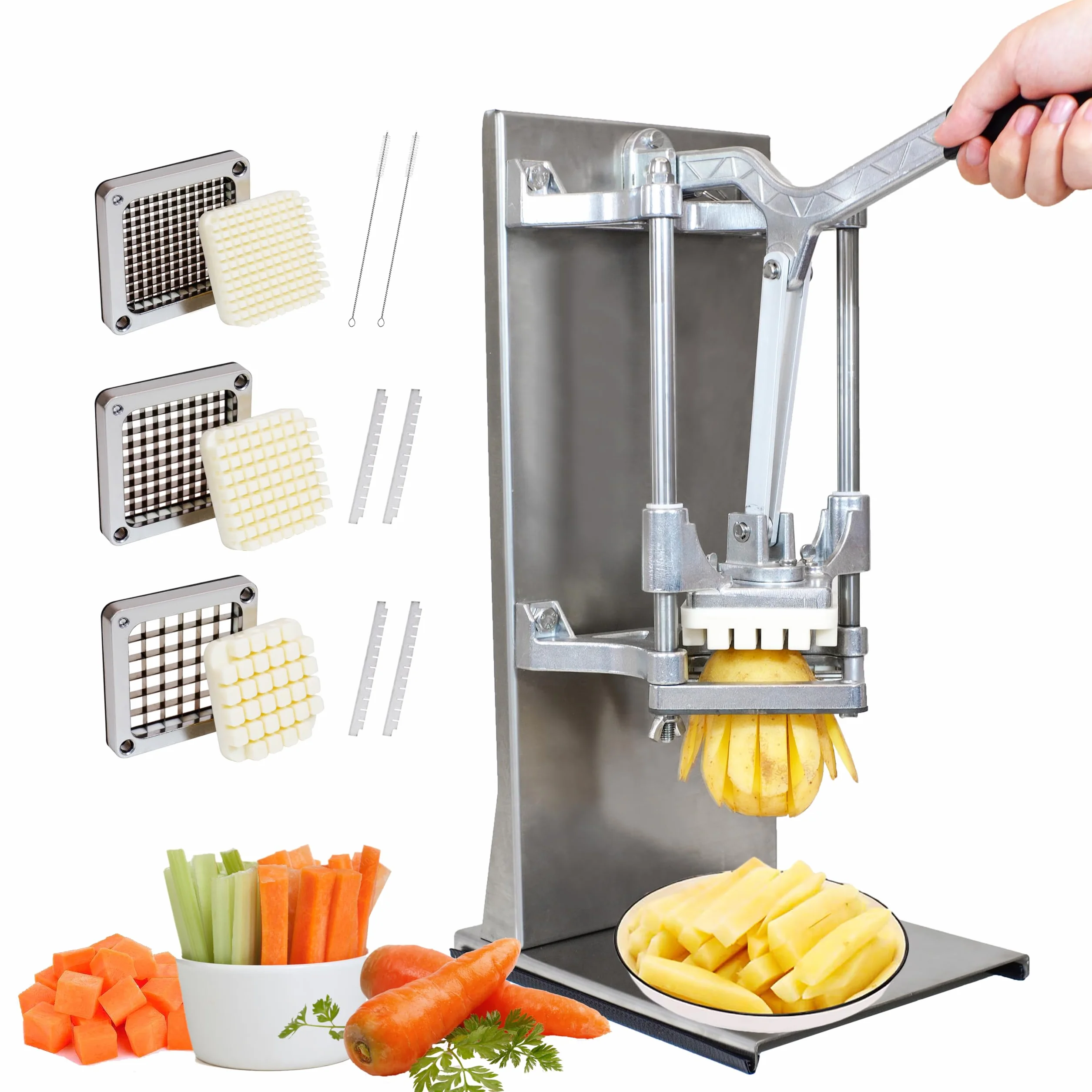 Anatole Cortador de Patatas Fritas Profesional Vertical con Cuchillas de 6mm 9mm 13mm Acero Inoxidable Cortadora de Verduras Frutas Manual Multifuncional para Cebollas Zanahorias Pepinos