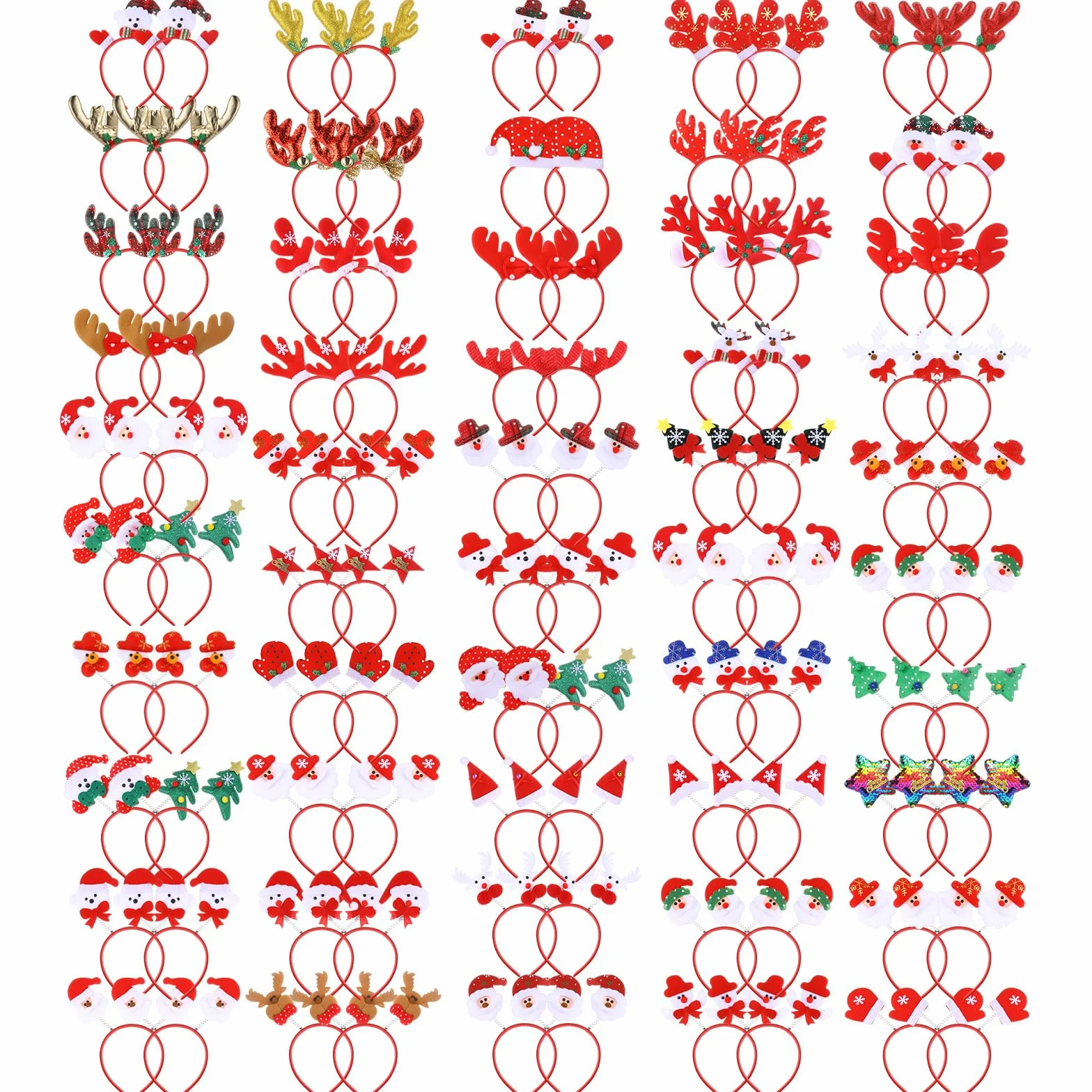 100 diademas de Navidad a granel con diseños surtidos, bonitos adornos de cabeza de Navidad, reno, muñeco de nieve, sombrero de Papá Noel, árbol de Navidad, oso, lazo, para regalos de fiesta