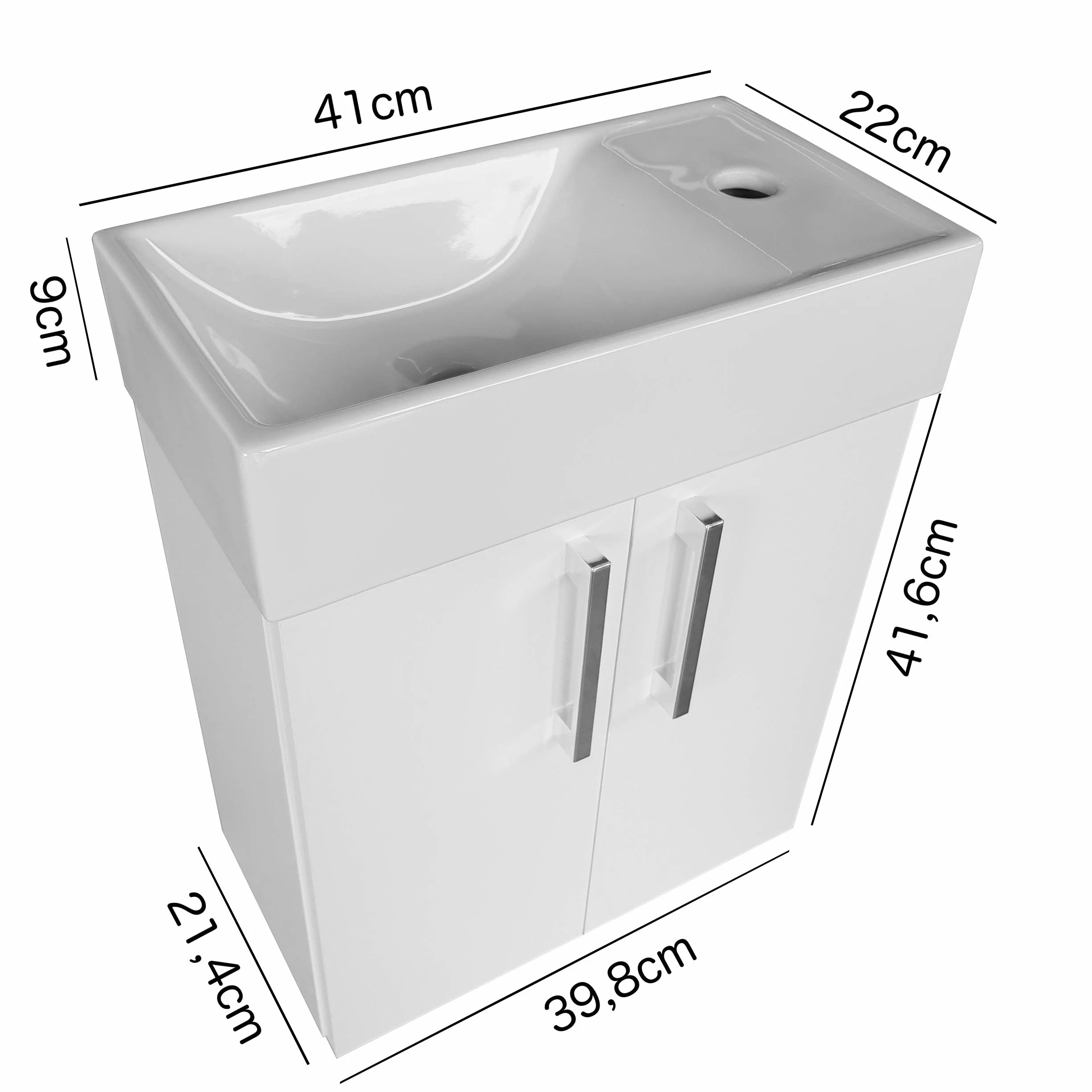 Mueble de Lavabo Blanco con Lavabo Cerámico 40 x 22 cm Izquierda/Derecha