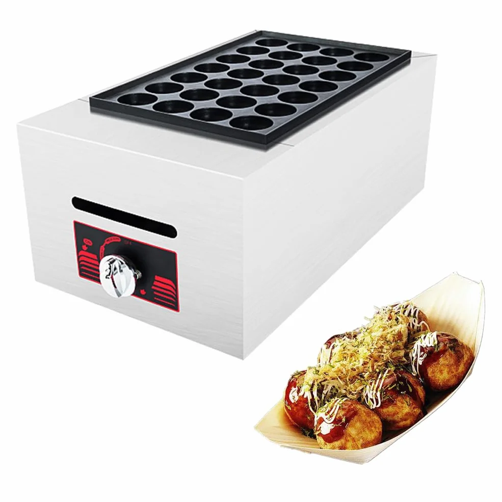 Máquina para Hacer Takoyaki Comercial De 28/56 Piezas por Tiempo, Máquina para Hacer Takoyaki A Gas De Doble Placa, Máquina para Hacer Bolas De Pescado De Pulpo De Acero Inoxidable, Máquina para