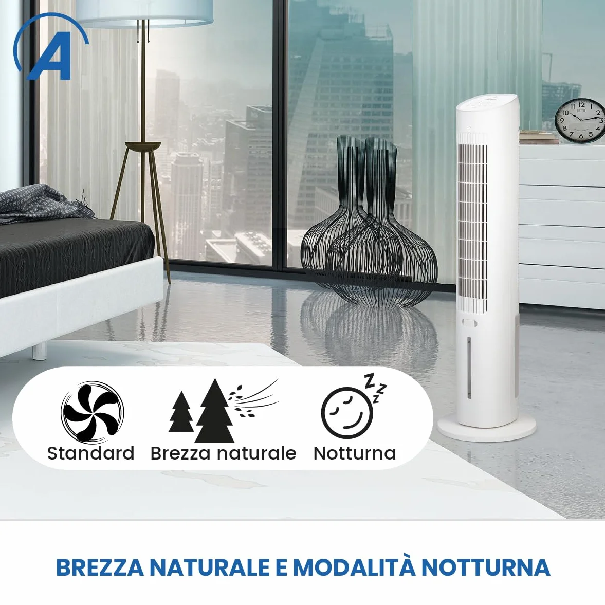 Ardes EOLO TOWER Climatizador Evaporativo 60W con Oscilación Automática, 3 Velocidades, Temporizador 12 h, mando, Pantalla Digital, Controles Táctiles, Depósito 3 L y Difusor de Aroma