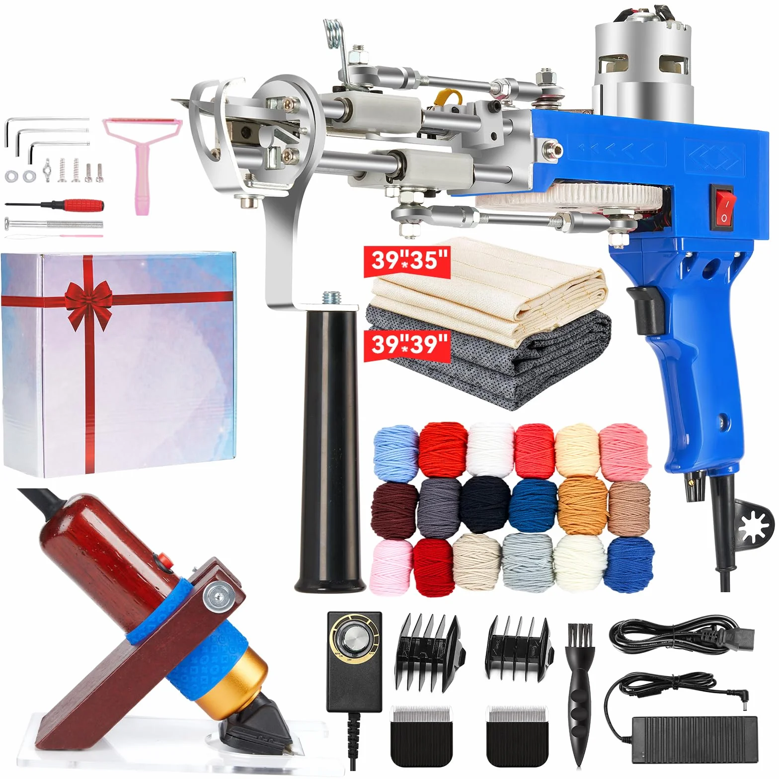 BESGEER Rug Tufting Gun Set with Trimmer, Tufting Machine Cut Loop Starter Kit Kit de Recortadora de alfombras con Pistola para mechones de alfombras,Pistola para alfombras con Bucle Cortado Todo Azul