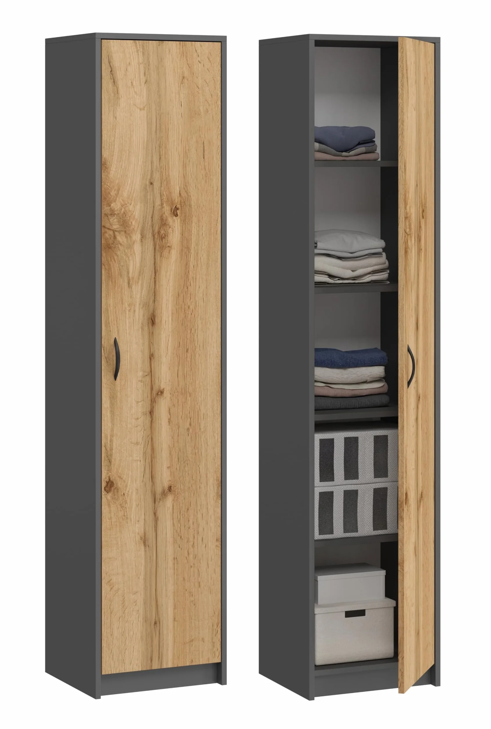 Armario de oficina, armario de archivos, armario de ropa, armario multiusos, estante de oficina con 1 puerta y 5 compartimentos, armario universal para oficina y hogar 180x40x35 cm (Grafito