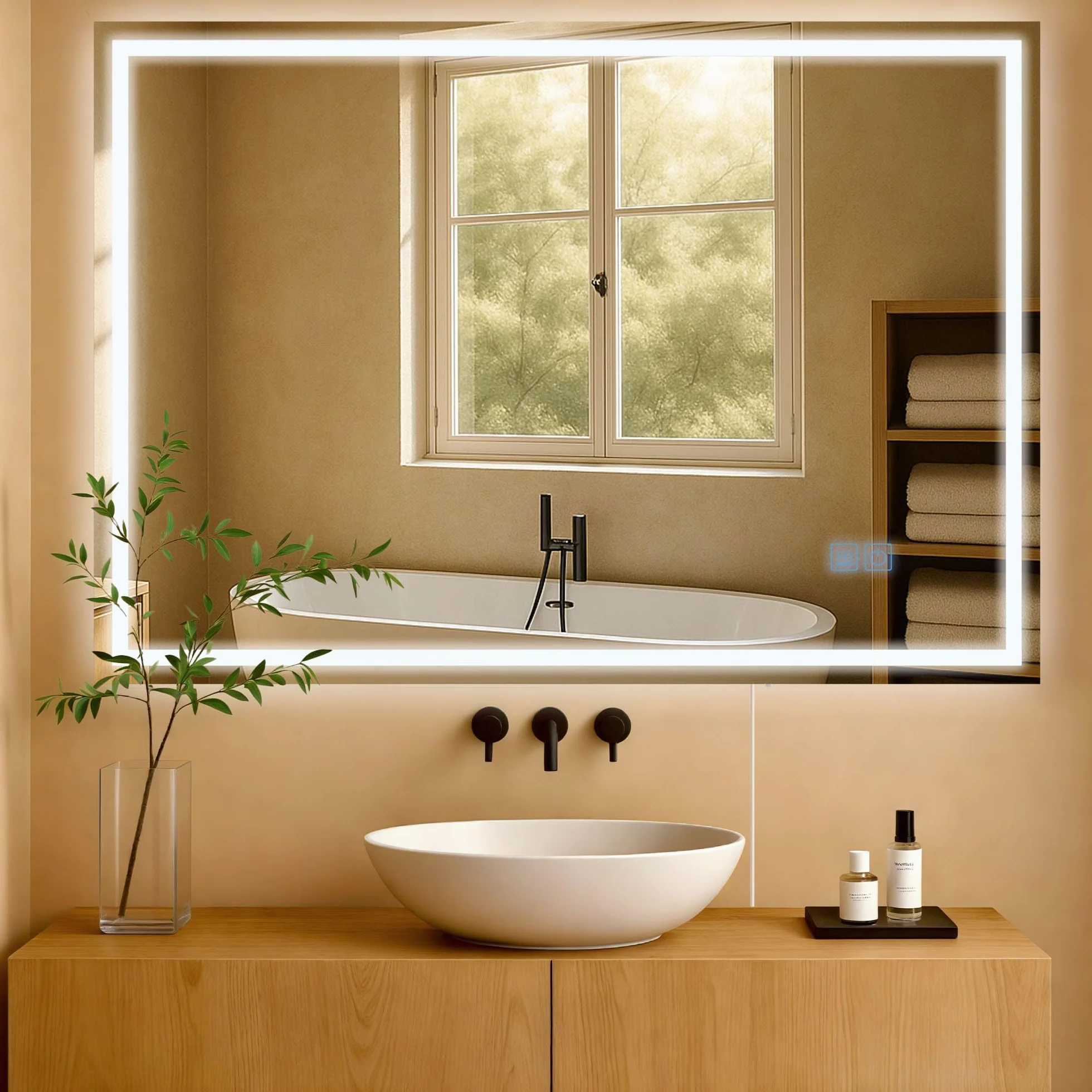 CLP Espejo de Baño con Iluminación Jaffrey, Antivaho, Formato Horizontal y Vertical, Espejo de Pared Regulable, 3 Modos de Luz, Tamaño:70x100 cm