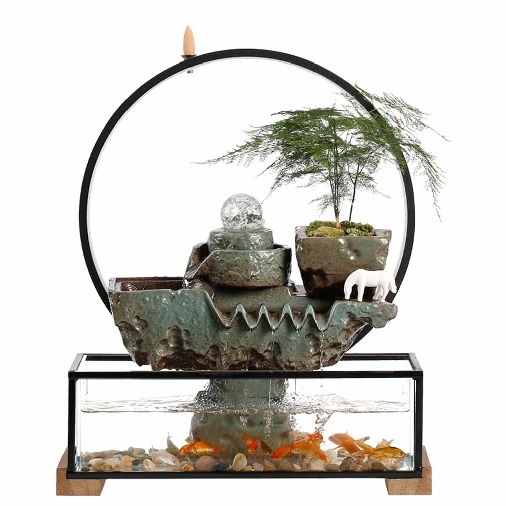Fuente De Interior Adornos creativos for peceras, Fuentes de Escritorio for Oficina, Decoraciones de Escritorio for Sala de Estar, Adornos de Fuente de cerámica for Sala de té Fuente De Sobremesa