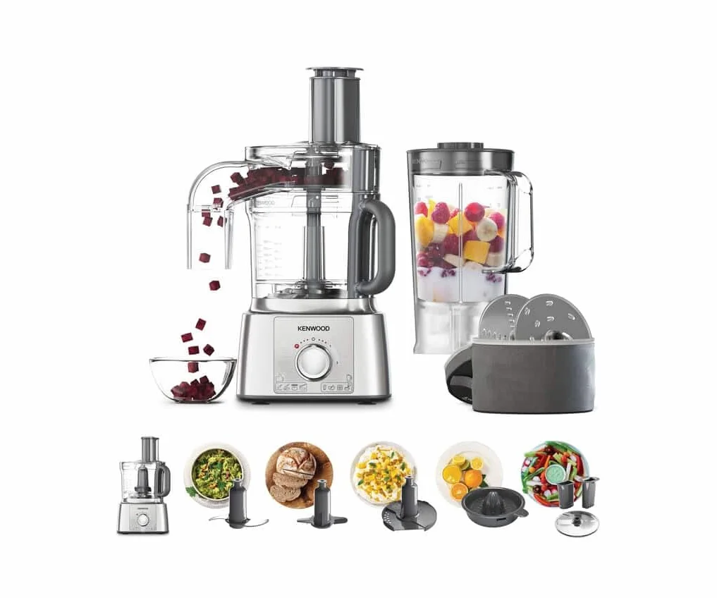 Kenwood MultiPro Express FDP65.820SI - Procesador de Alimentos 1000 W (bol de 3 L, batidora de vaso de 1.5 L, exprimidor, accesorios de corte, accesorios Express Serve y Express Dice)