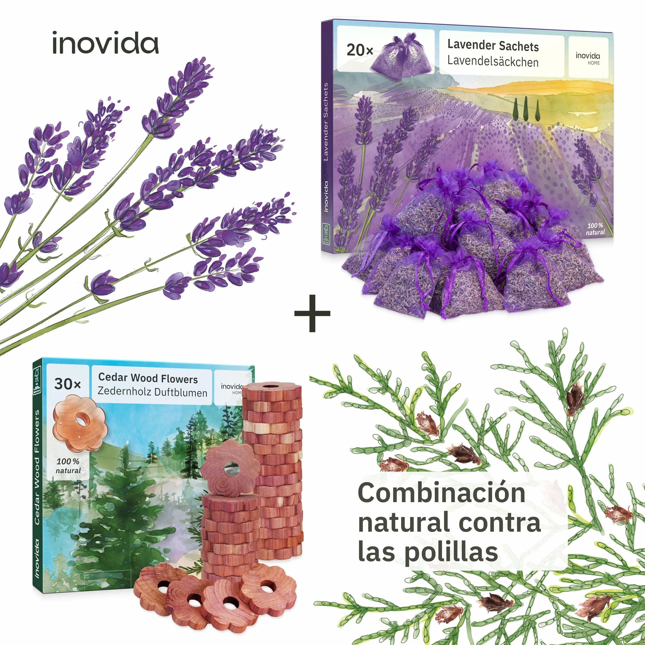 Bolsitas Lavanda para Ropa Ambientador de Armario Antipolillas 20x Lavanda Seca Natural Inovida