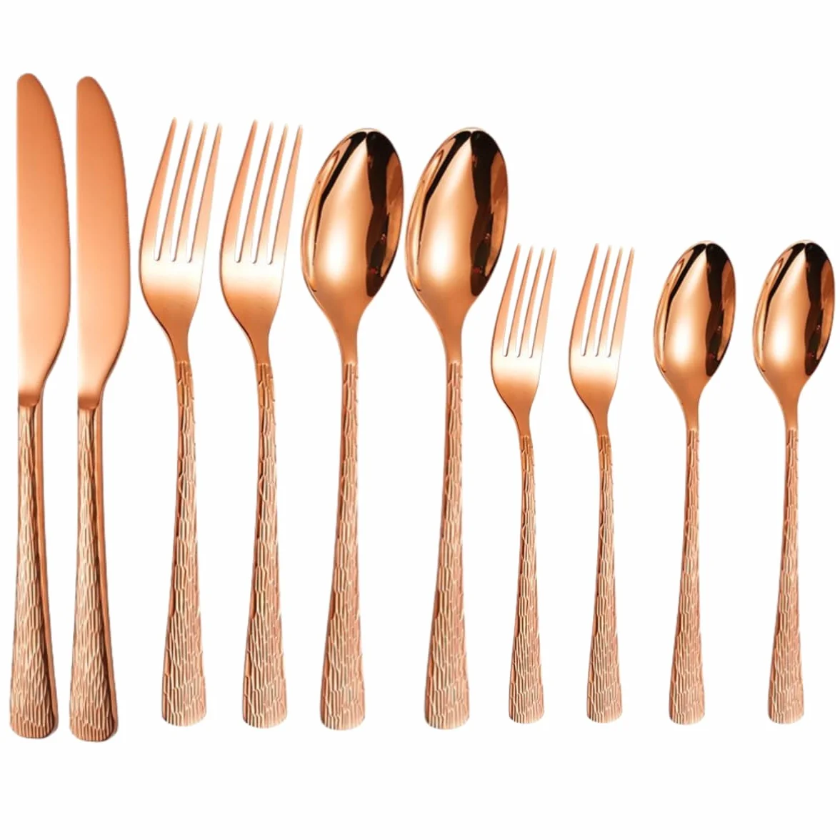 Cubiertos Acero Inoxidable 410 Con Vetas Ma ra Oro Rosa 4 Juegos | Cuchillos tenedores y cucharas reutilizables y reforzados para uso doméstico