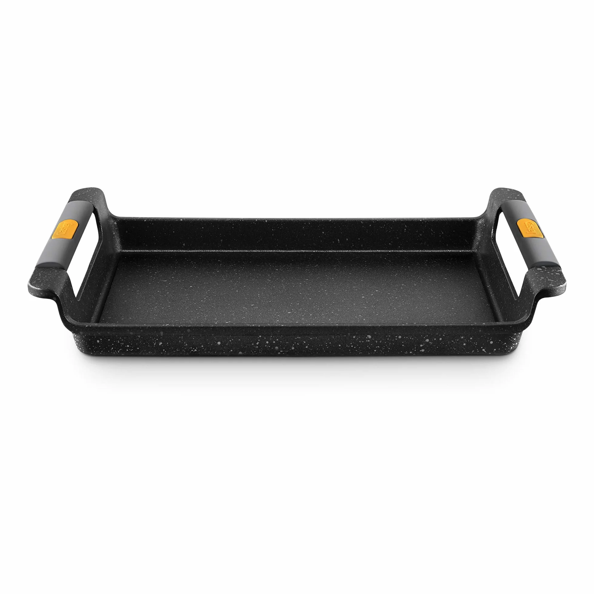 CASTEY - Bandeja de Vitro-Gas Vulcano, 40 cm, Modelo 1-P40Y, Asador Antiadherente, Multicolor, con Asas Fijas, Mejor Manejo y Mayor Comodidad, Compatible con Todas las Cocinas Menos Inducción