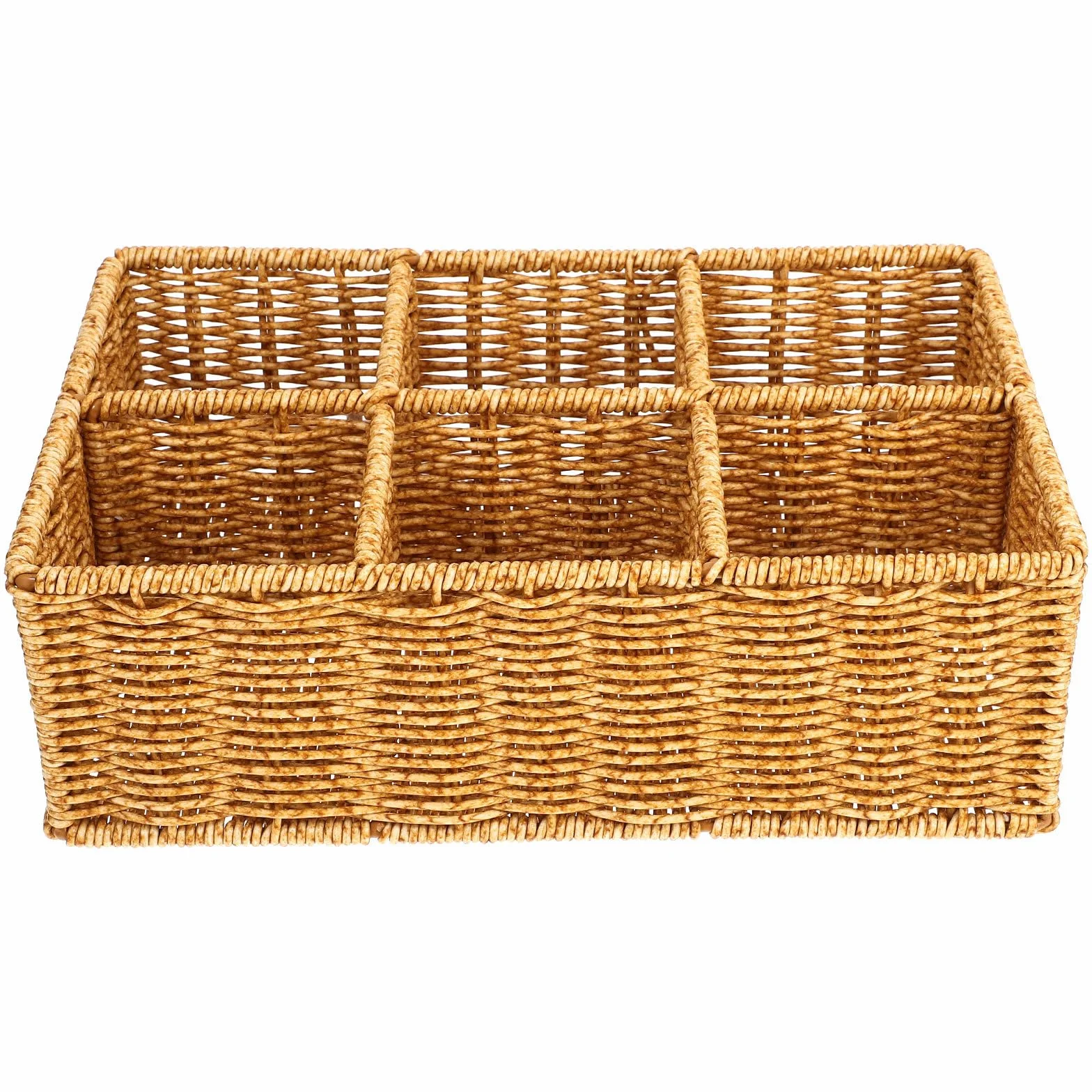 Organizador Cesta de Cubiertos Caqui de Ratán Plástico Color Multiusos Fácil de Limpiar para Cajones y Almacenamiento en Cocina