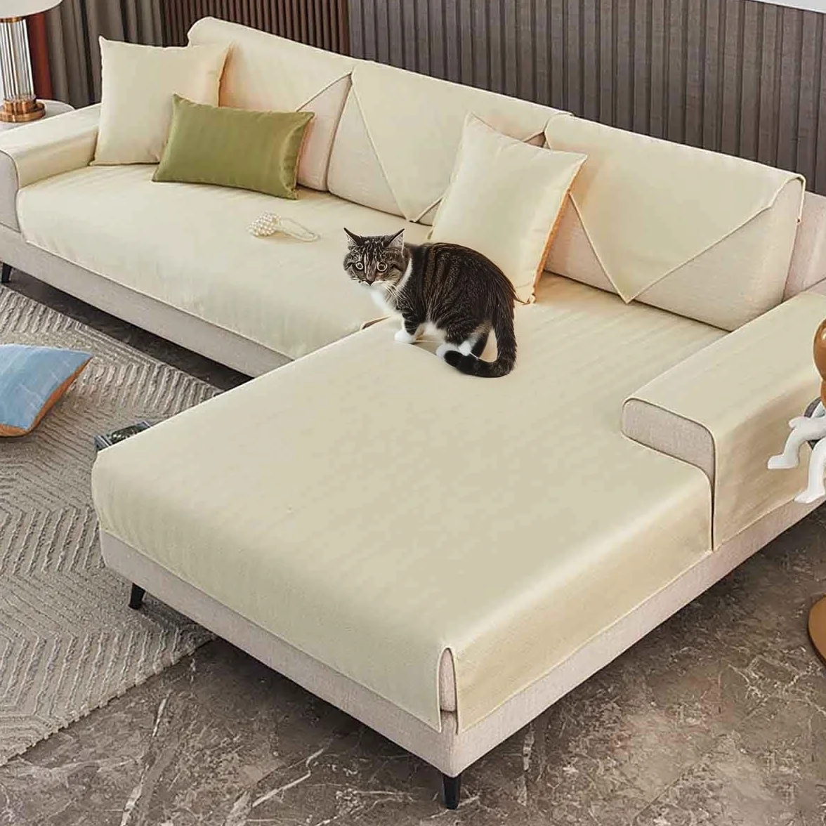 Funda de sofá en forma de L apta para mascotas, tacto fresco, antideslizante, protector de silicona antimanchas, duradera y elegante para hogares con mascotas, fácil de limpiar