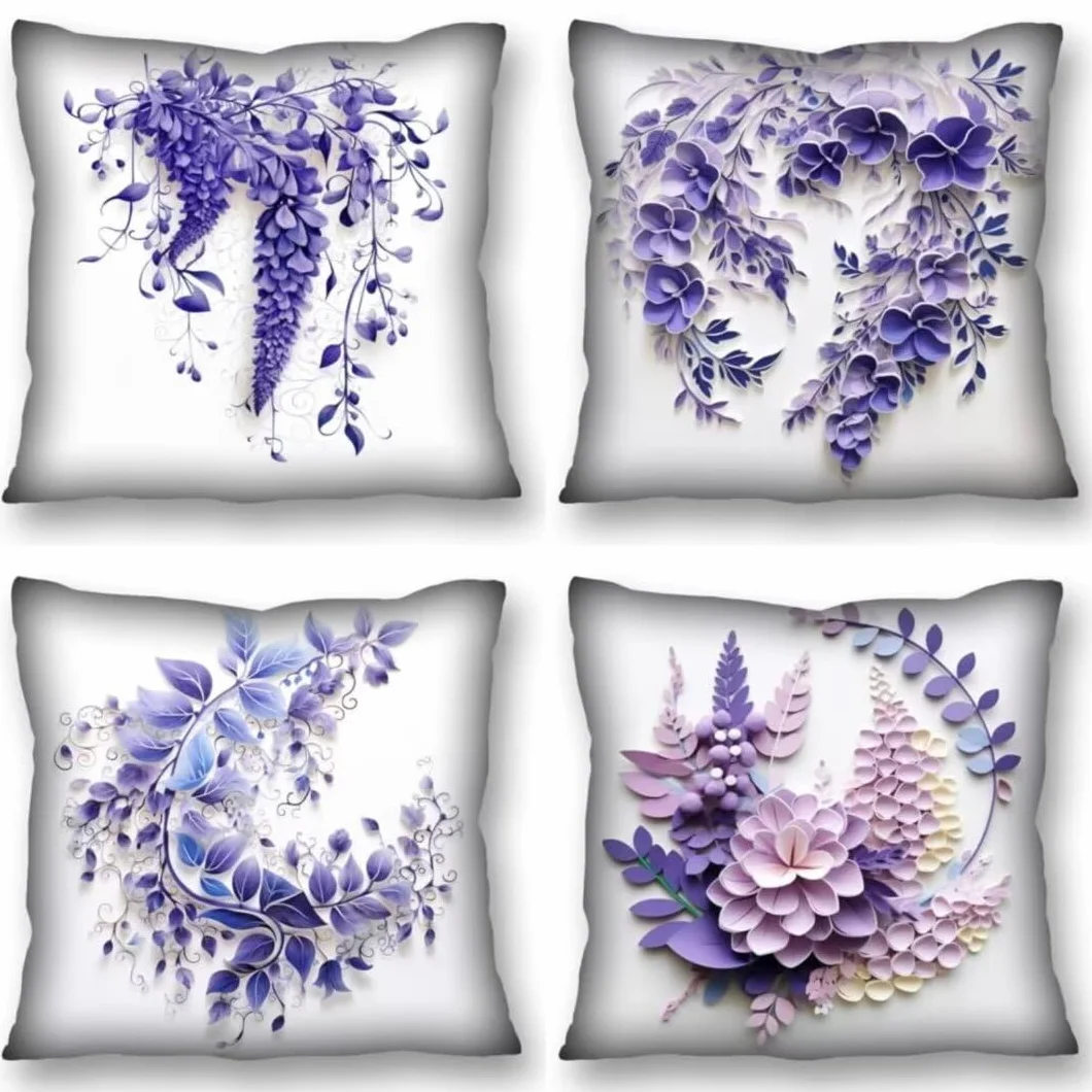 Juego de 4 Fundas de Cojines 70x70 cm Cojines Púrpura flor Funda Cojin Cuadrados de Lino Fundas Cojines Sofá Cojines Decorativos para Salón Sofá Dormitorio Coche Jardín Silla Decoración del Hogar