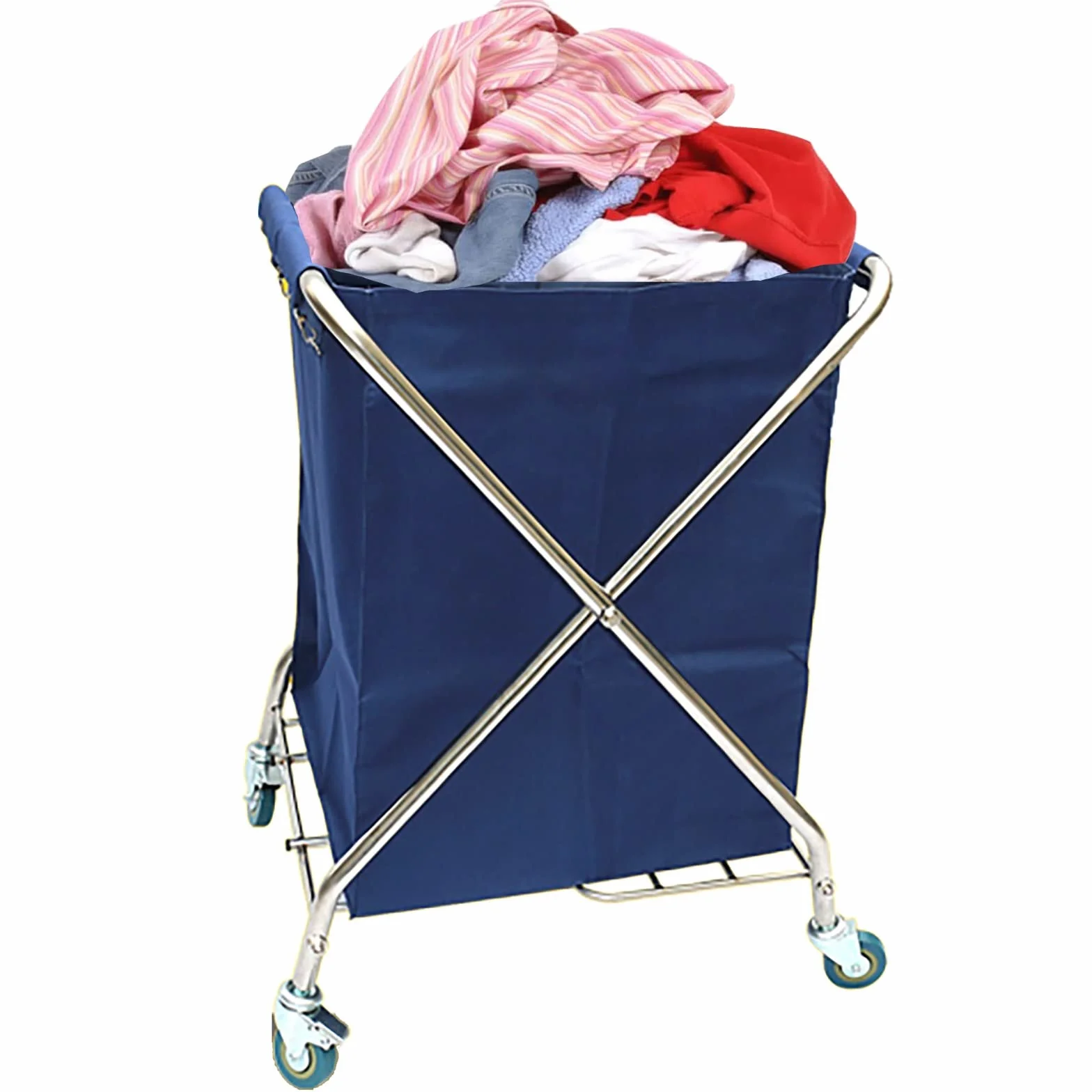 Carrito de lavandería Plegable Comercial, Carrito de Servicio Industrial Grande Plegable en Forma de X con Ruedas, cesto de lavandería rodante con Estructura de Acero y Tela Oxford impermeab