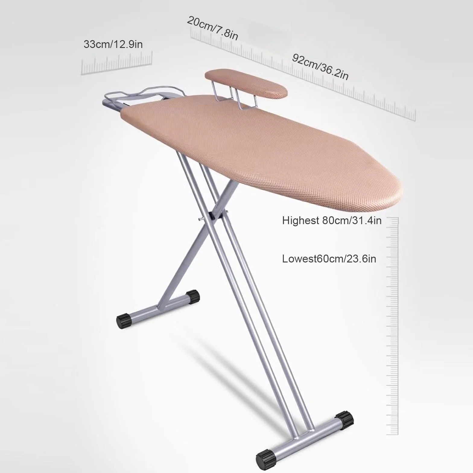 Tabla de Planchar, Altura Regulable, Tablero 92cmx33cm, Malla Metálica, con Soporte para Plancha, No se Desliza y No Araña, Patas Antideslizantes, Plegable