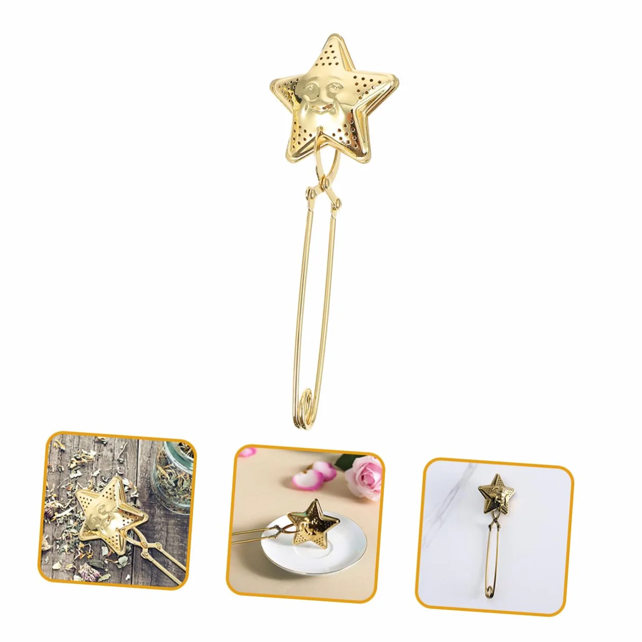 TOYANDONA Colador de Té de Acero Inoxidable con Mango Filtro Infusionador para Sueltas Diseño Estrella y Luna Práctico y Duradero para Tazas y Teteras