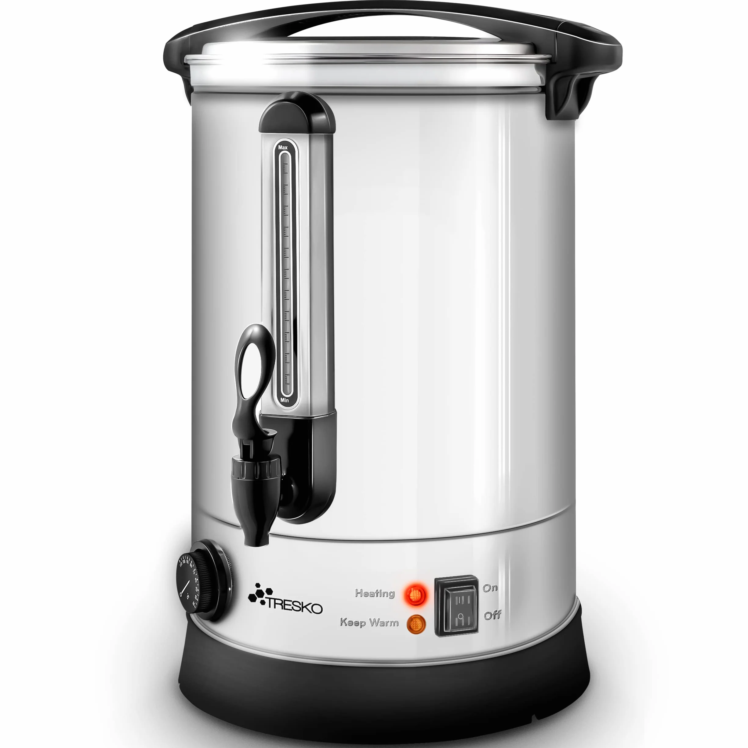TRESKO® Hervidor de vino caliente, 6,8 – 30 L, acero inoxidable, para vino caliente, dispensador de agua caliente (plata, 30 litros)