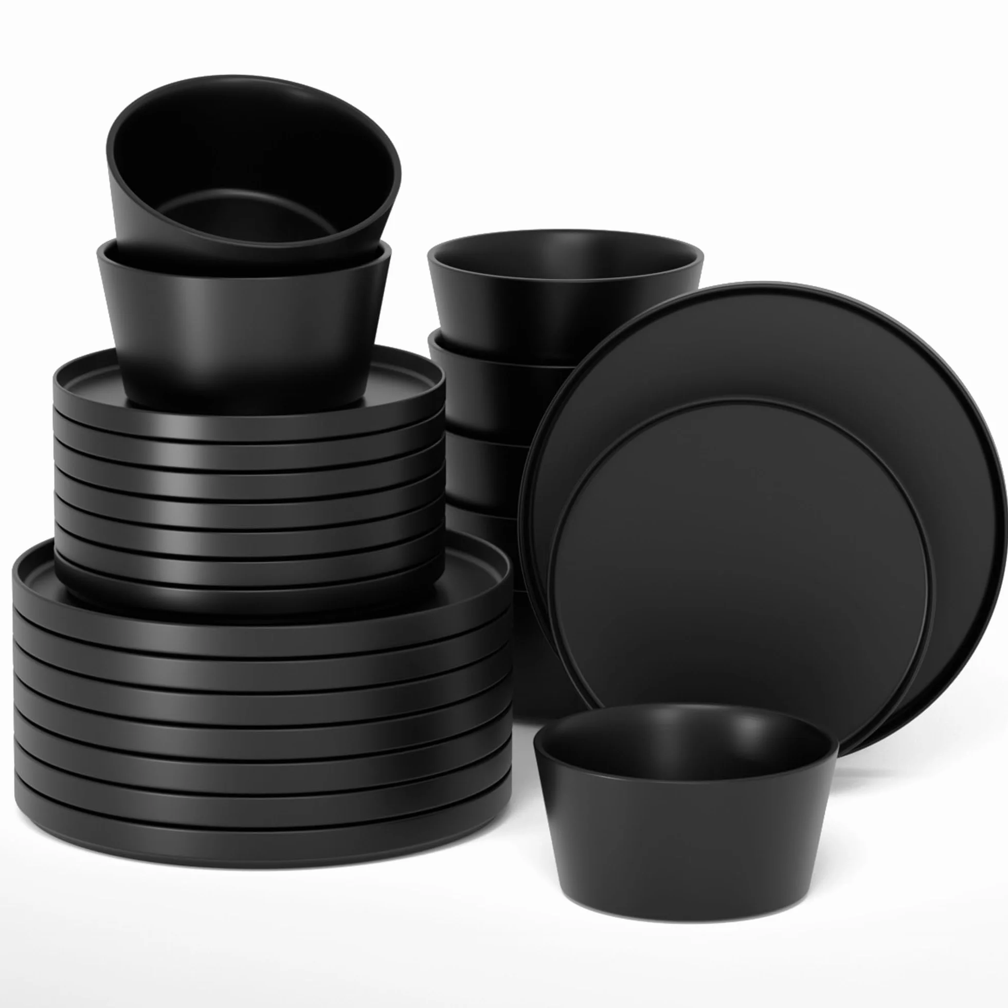 MIAMIO - Juego de vajilla para 8 / Juego de 24 piezas de gres moderno/Vajilla – Apta para lavavajillas y microondas – Colección Luxe (Negro, Vajilla (24x))