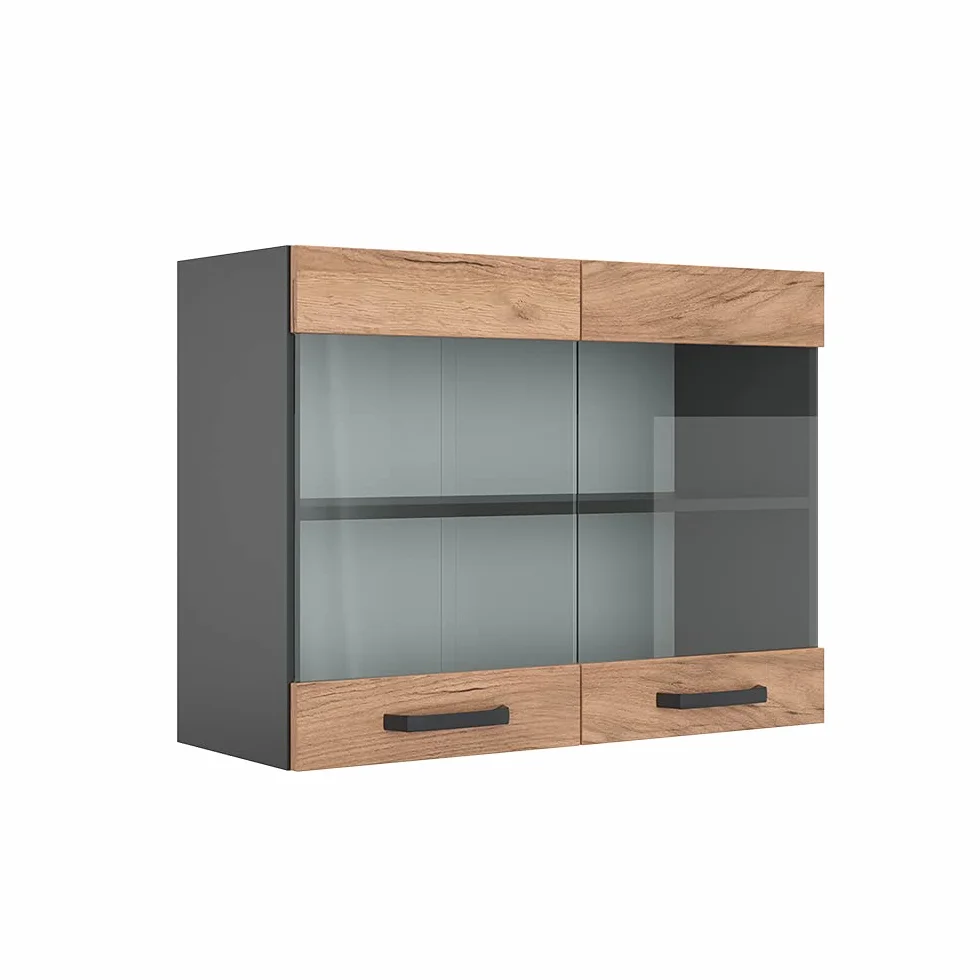 Vicco Armario de Cocina con Vidrio R-Line, Roble Dorado, 80 cm, para combinación Libre Dentro de Sistemas de Cocina modulares