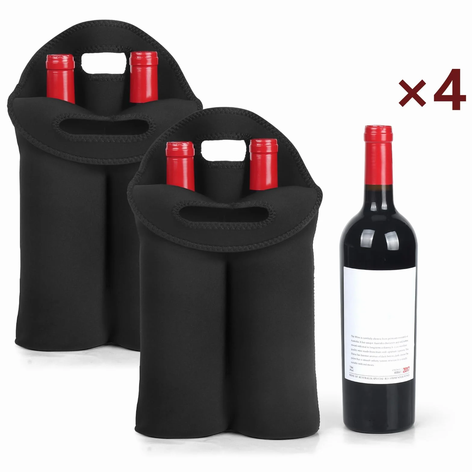 Paquete de 2 bolsas de transporte de vino, 4 bolsas de transporte para botellas de viaje y picnic, soporte aislado de neopreno para botellas de cerveza de agua con asa de transporte segura,