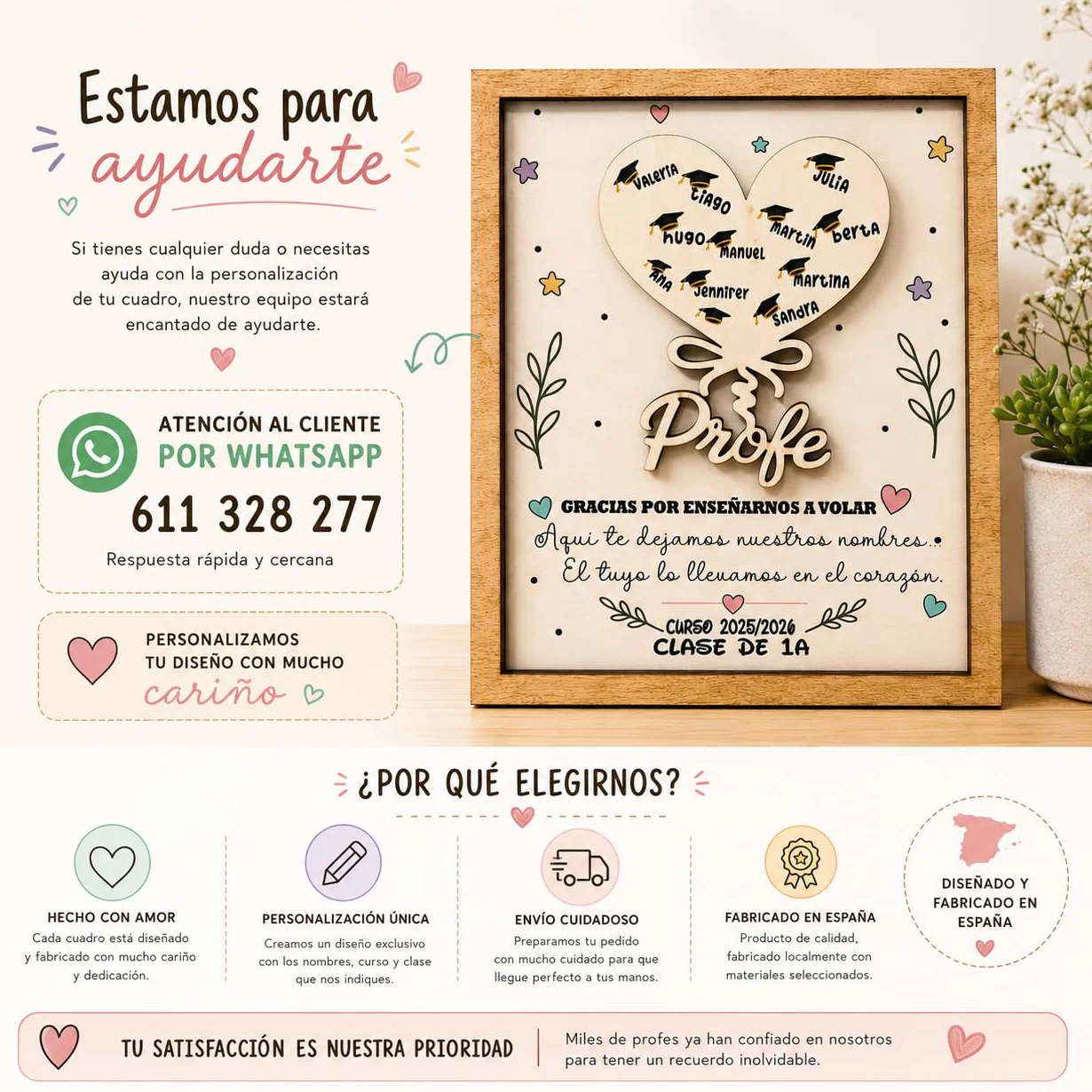 Regalo Personalizado para Profesora Infantil Guardería Acabados Premium Fácil Limpieza Fin de Curso